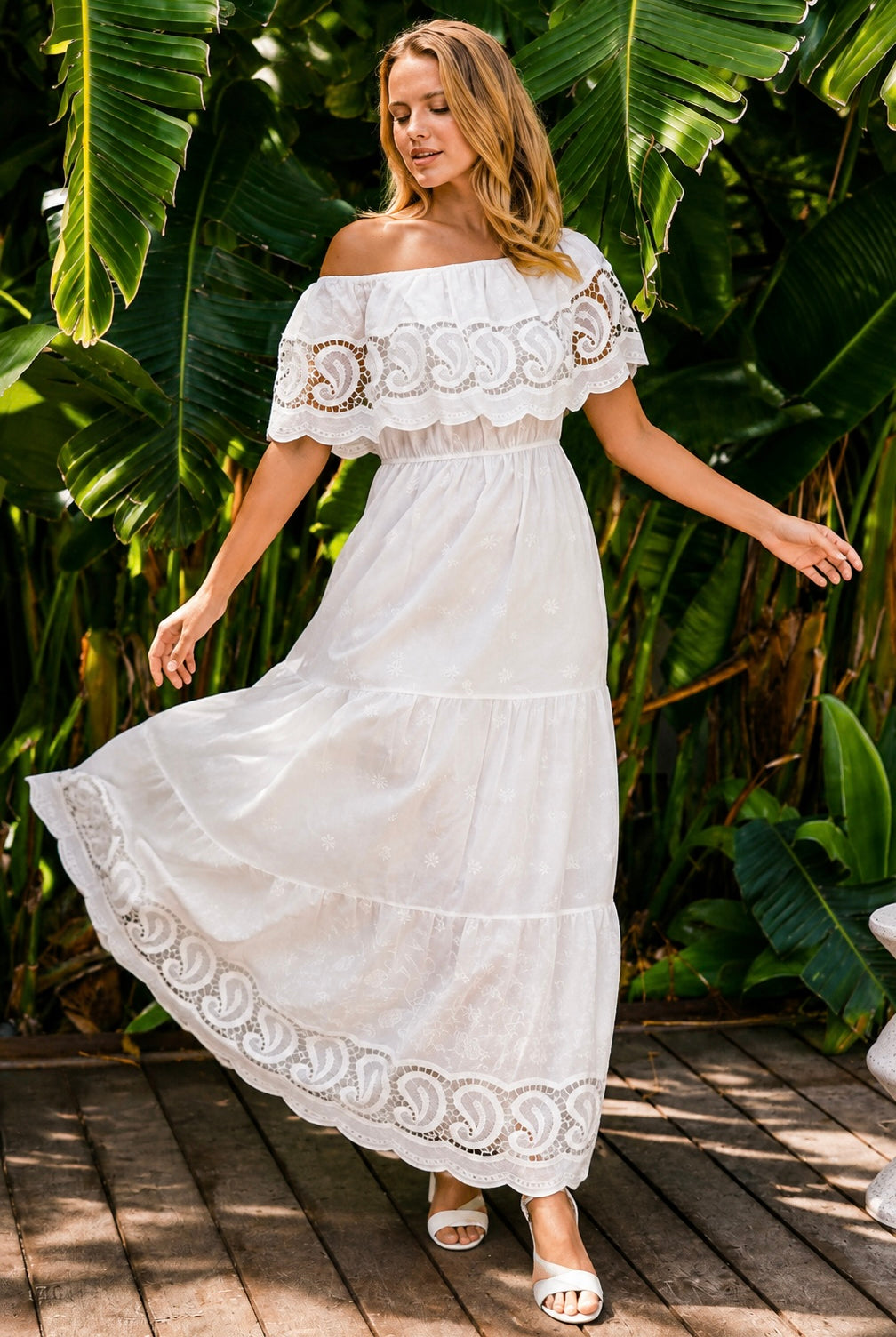 SALTY PALM | ORIELLE EMBROIDERED COTTON MAXI DRESS WHITE | Bohemian Love Runway