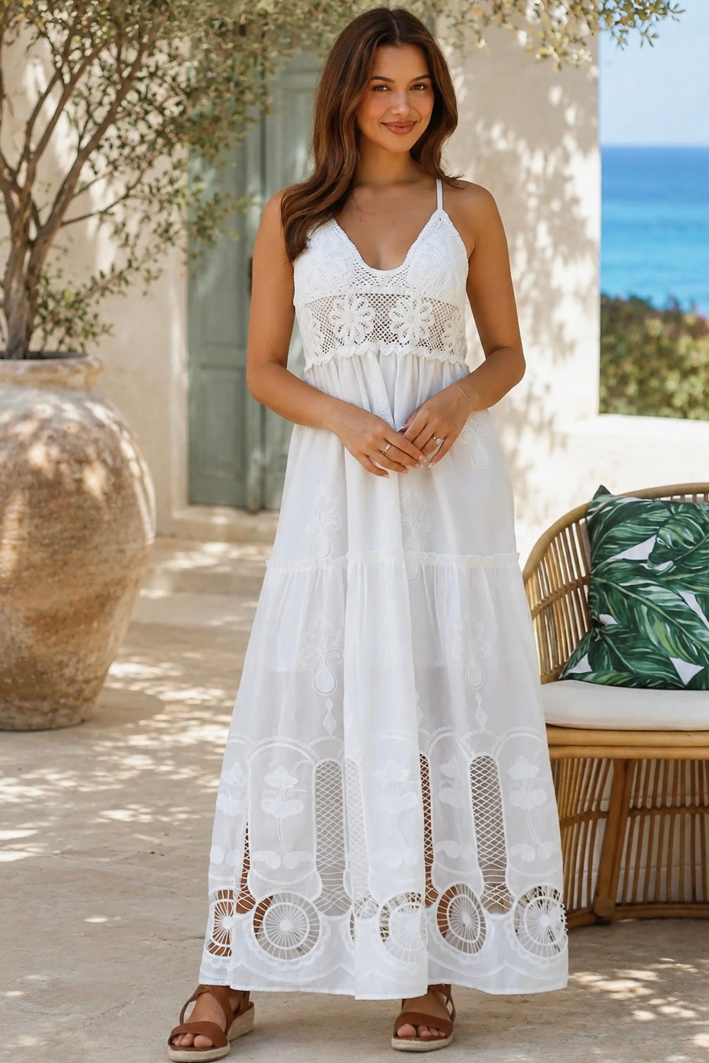 Alexandra white embroidered cotton maxi dress with tiered skirt | Shop Bohemian Love Runway Australia