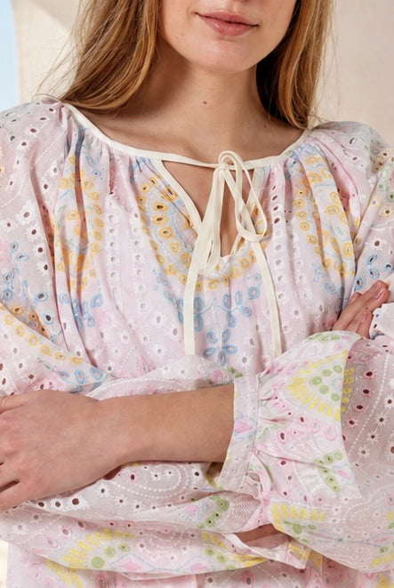 SALTY PALM | MARIBEL COTTON BRODERIE ANGLAISE EYELET BLOUSE | Bohemian Love Runway
