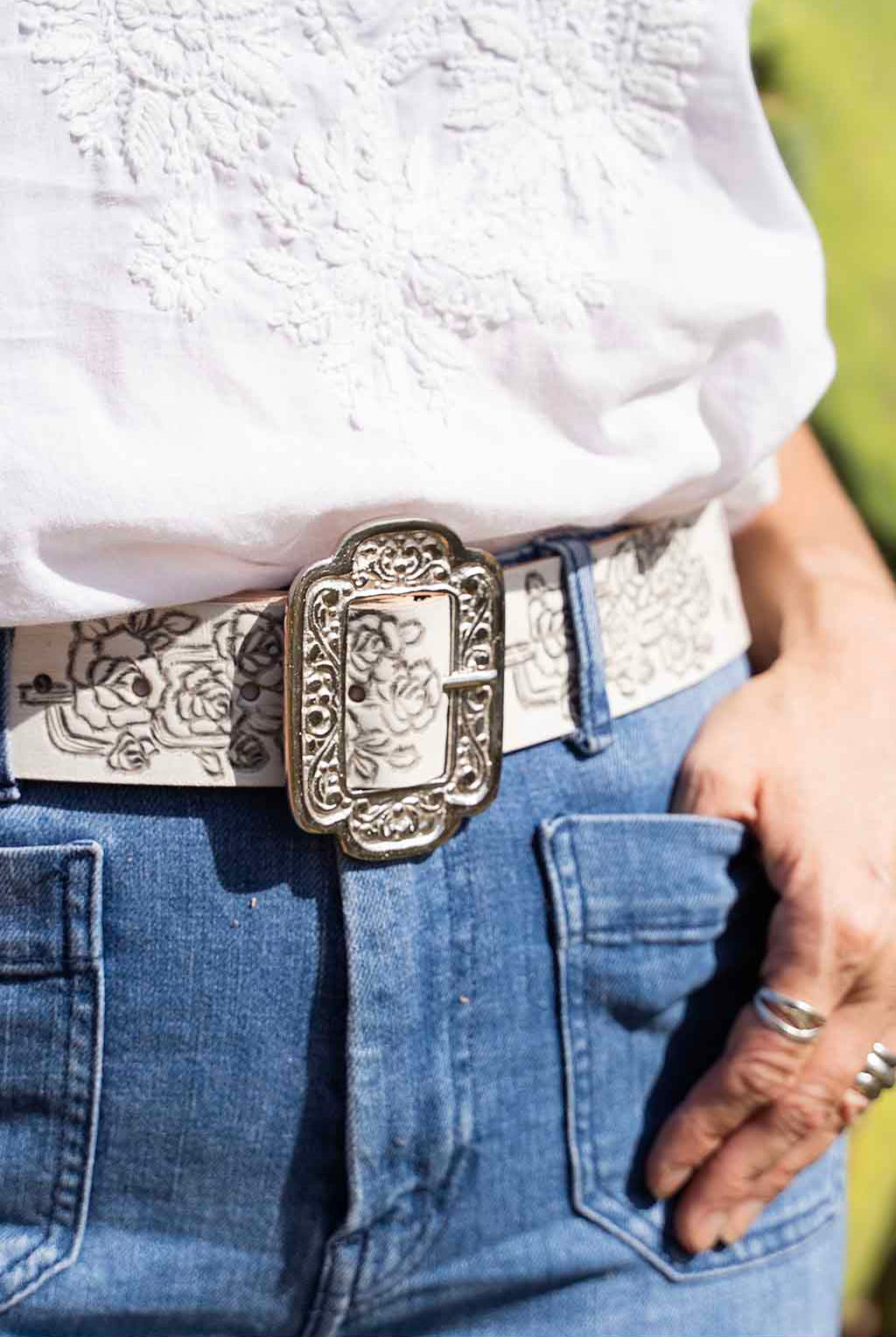 HOUSE OF SKYE | DESERT ROSE LEATHER BELT VINTAGE WHITE | Bohemian Love Runway