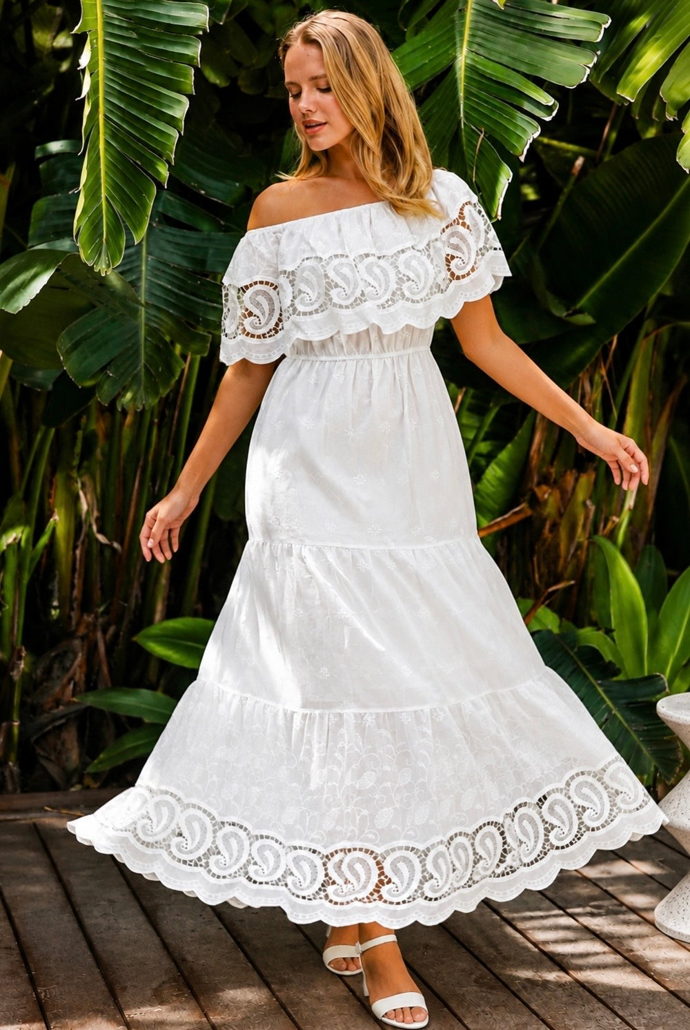 SALTY PALM | ORIELLE EMBROIDERED COTTON MAXI DRESS WHITE | Bohemian Love Runway