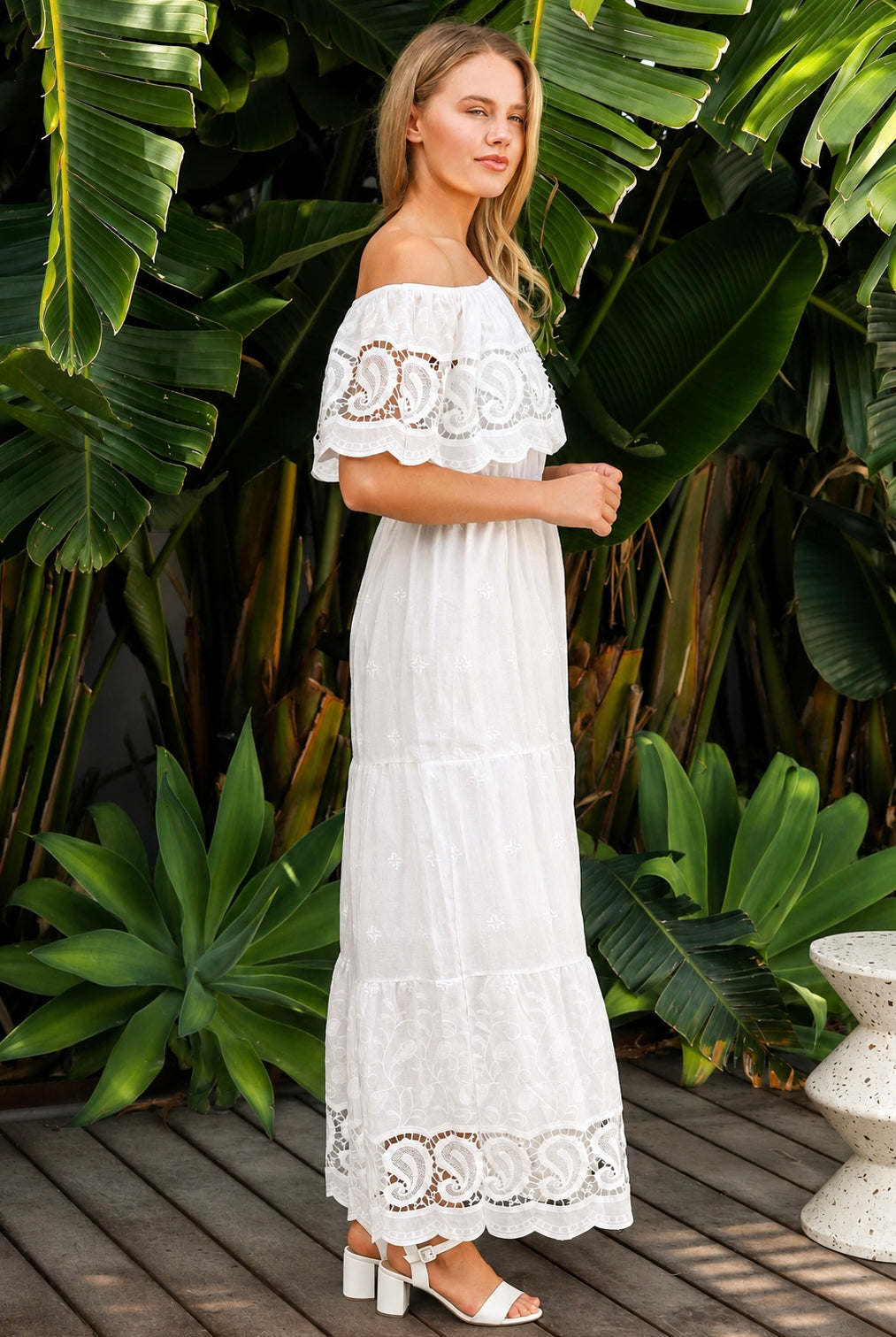 SALTY PALM | ORIELLE EMBROIDERED COTTON MAXI DRESS WHITE | Bohemian Love Runway