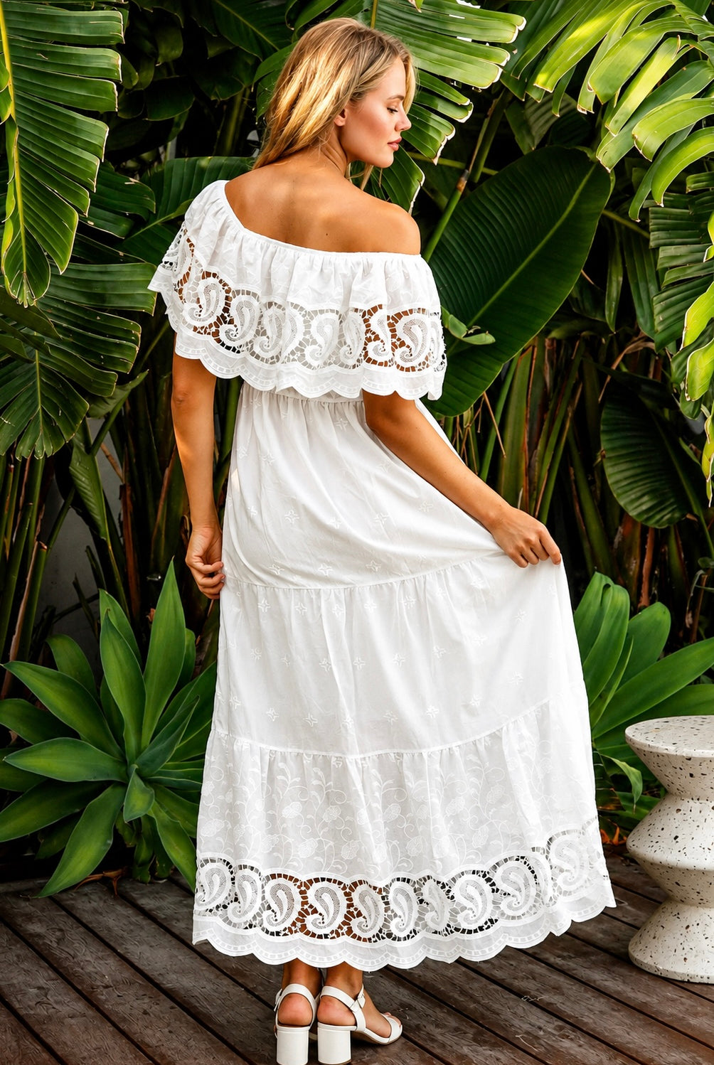 SALTY PALM | ORIELLE EMBROIDERED COTTON MAXI DRESS WHITE | Bohemian Love Runway