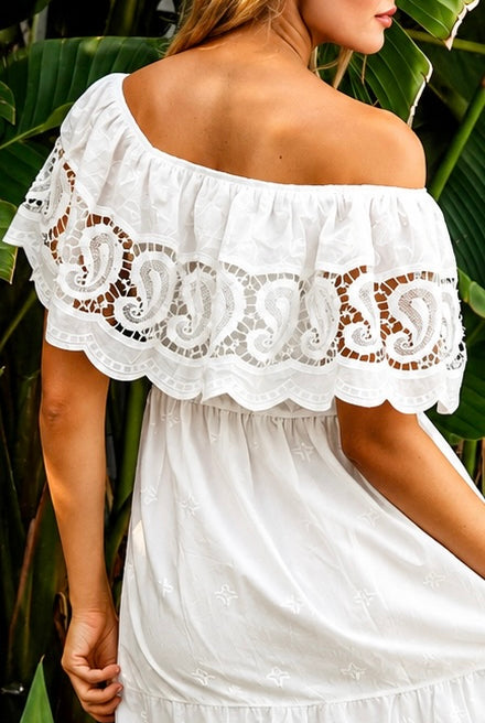 SALTY PALM | ORIELLE EMBROIDERED COTTON MAXI DRESS WHITE | Bohemian Love Runway