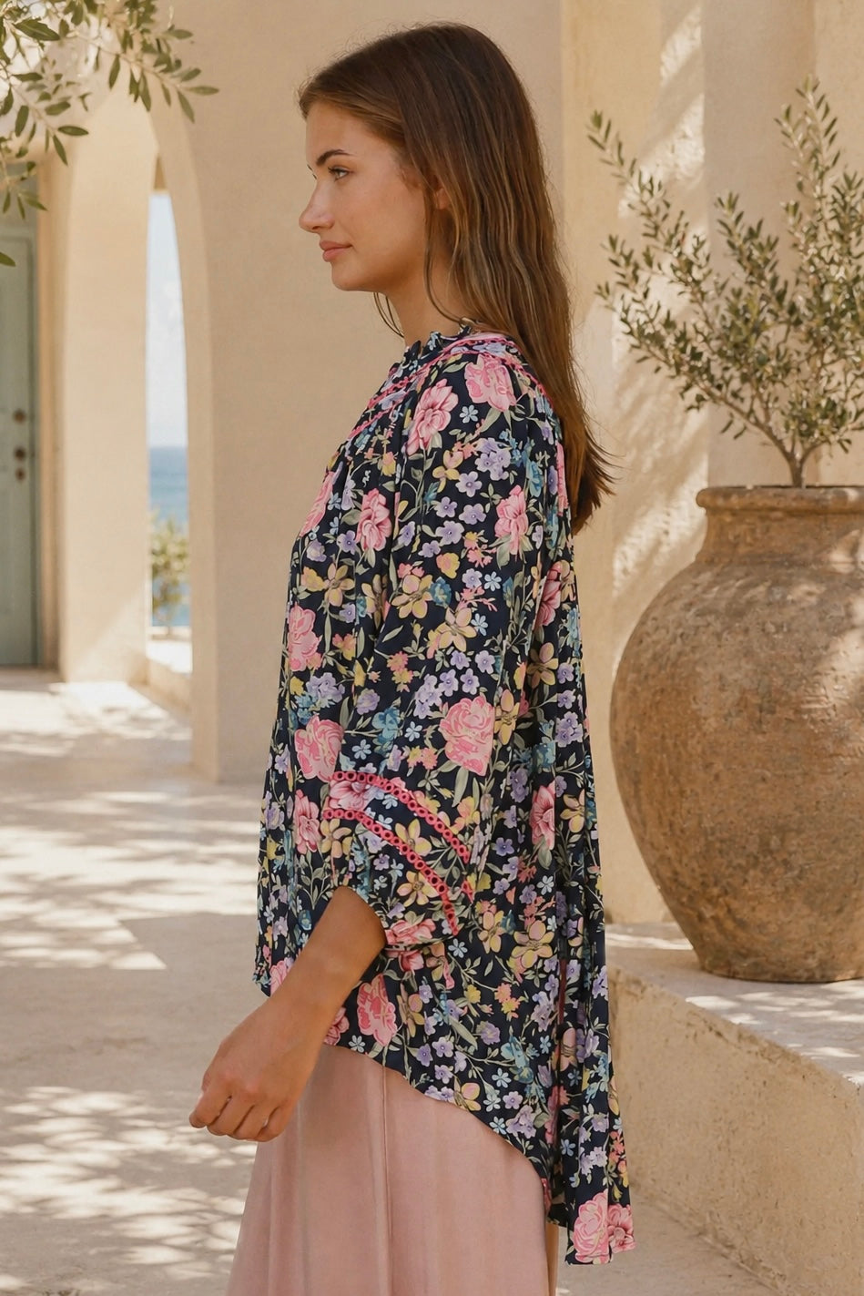 Primrose navy floral boho blouse in 100% rayon by Charlotte The Label | Bohemian Love Runway