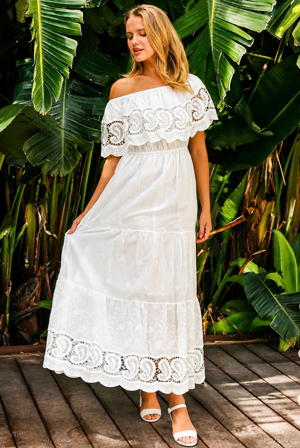 SALTY PALM | ORIELLE EMBROIDERED COTTON MAXI DRESS WHITE | Bohemian Love Runway