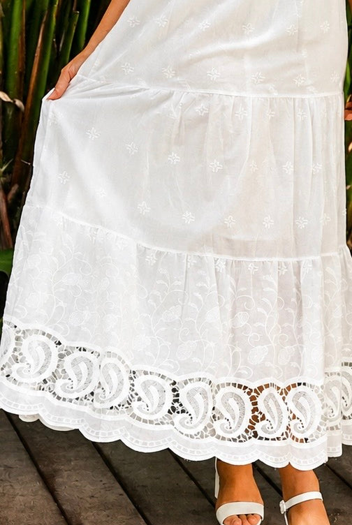 SALTY PALM | ORIELLE EMBROIDERED COTTON MAXI DRESS WHITE | Bohemian Love Runway