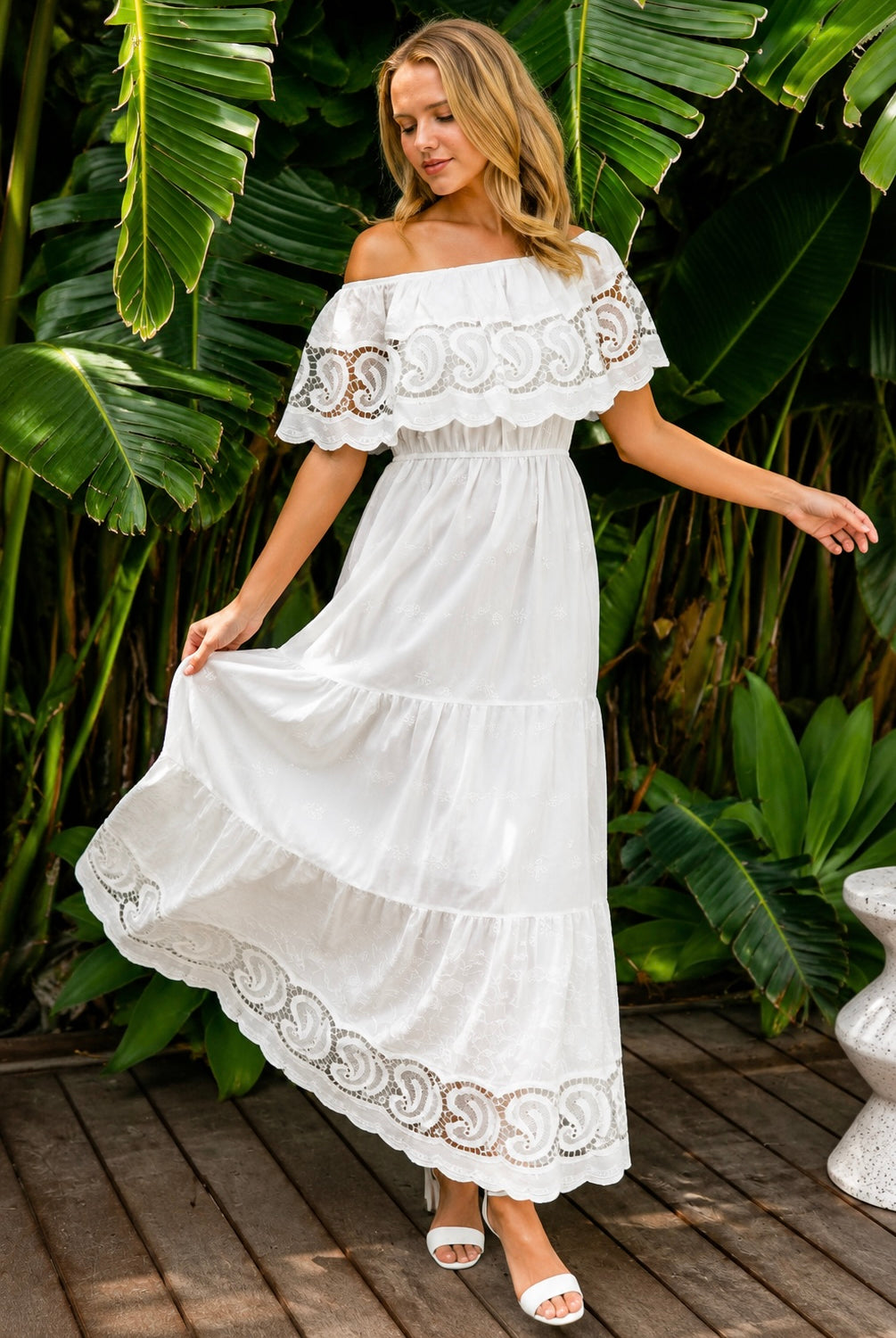 SALTY PALM | ORIELLE EMBROIDERED COTTON MAXI DRESS WHITE | Bohemian Love Runway