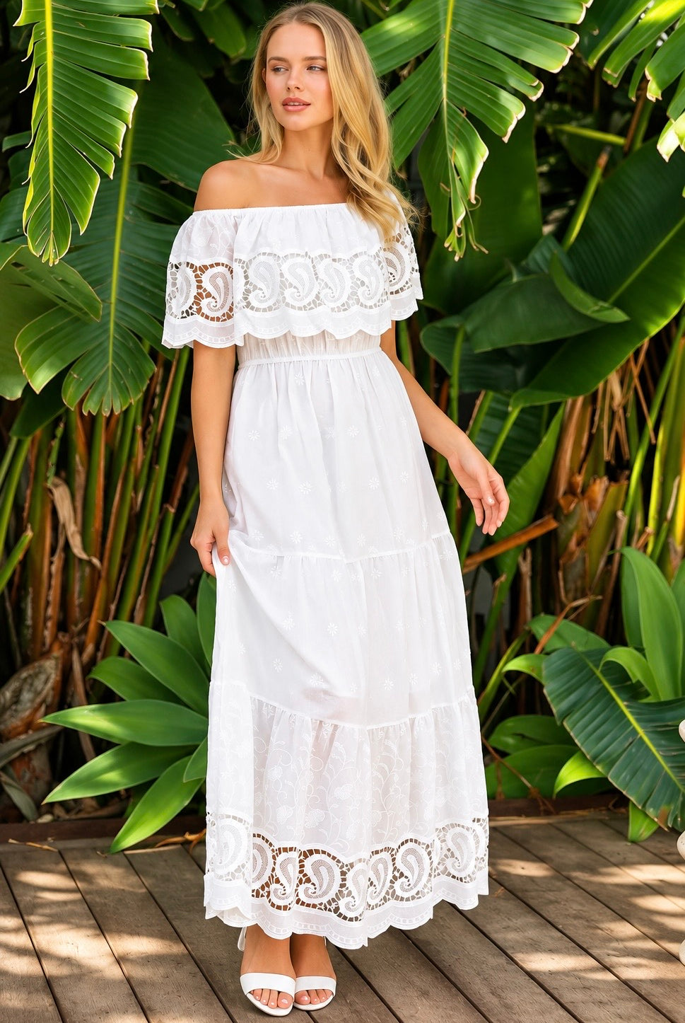 SALTY PALM | ORIELLE EMBROIDERED COTTON MAXI DRESS WHITE | Bohemian Love Runway