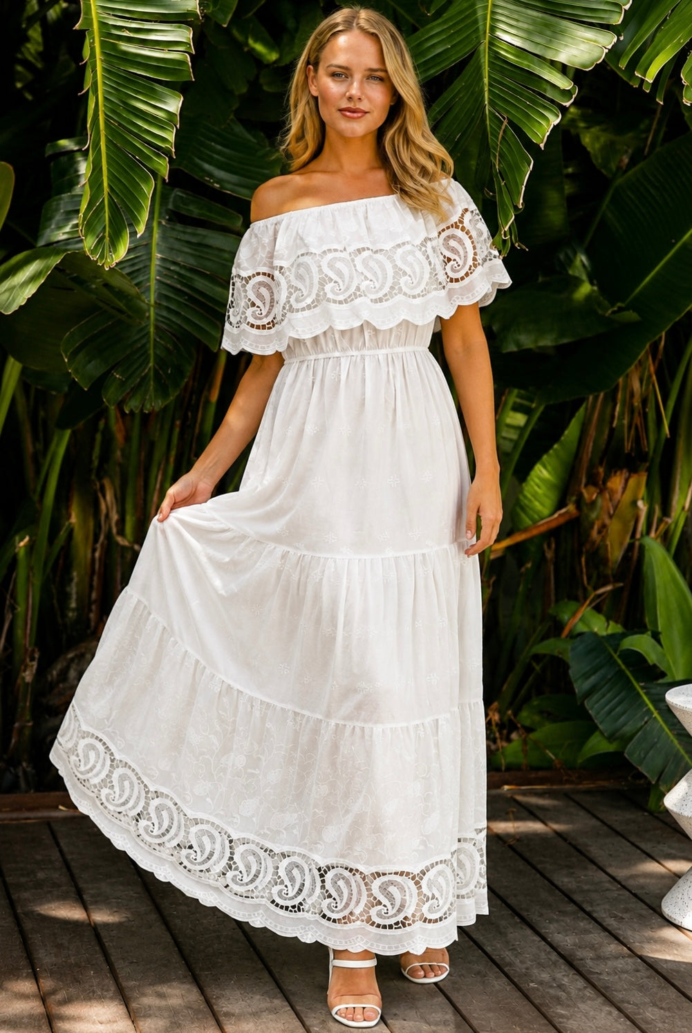 SALTY PALM | ORIELLE EMBROIDERED COTTON MAXI DRESS WHITE | Bohemian Love Runway