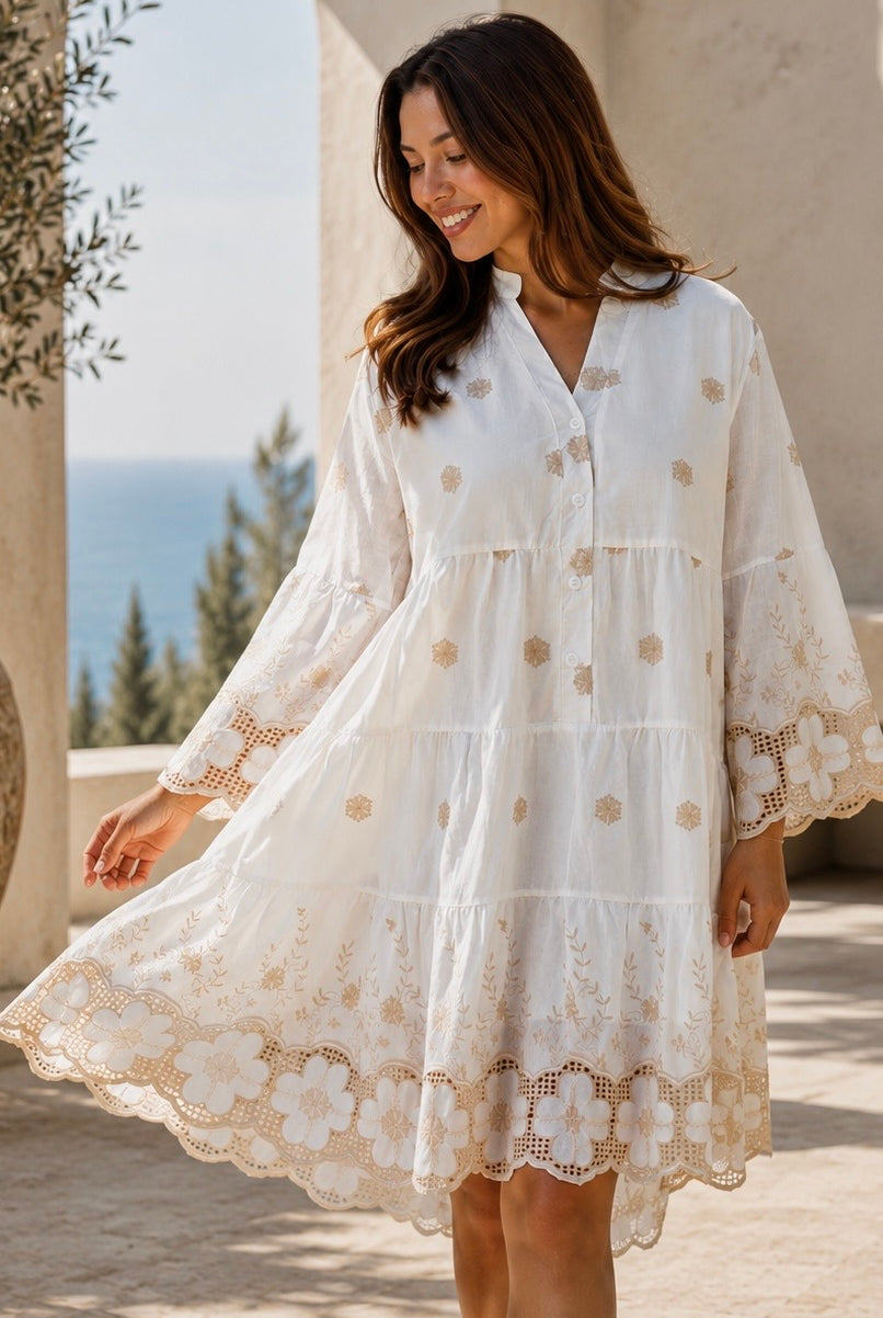 SALTY PALM | HONEYED GARDEN COTTON EMBROIDERED MINI DRESS | Bohemian Love Runway