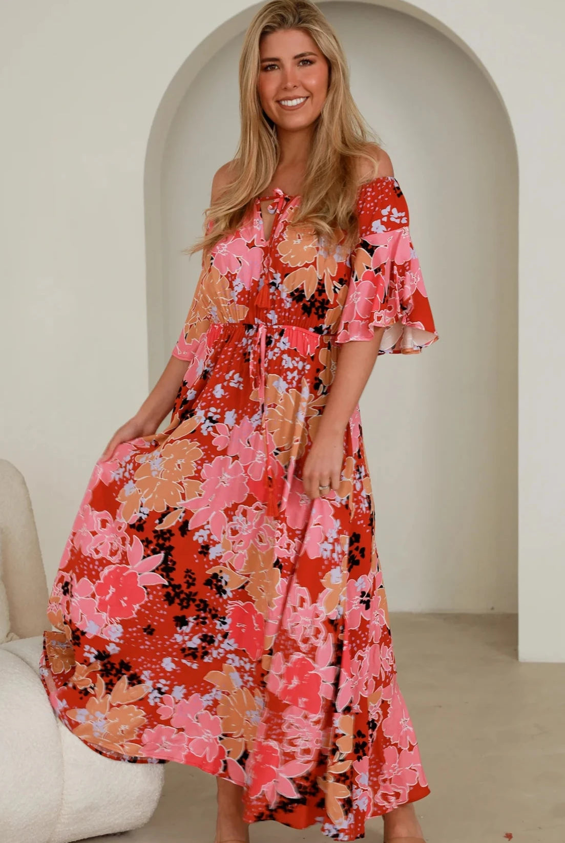 AVA & MIA | SABBA OFF THE SHOULDER MAXI DRESS | Bohemian Love Runway