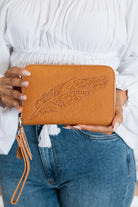 SHOE SHU | BOHO FEATHER ZIP ROUND WALLET TAN | Bohemian Love Runway