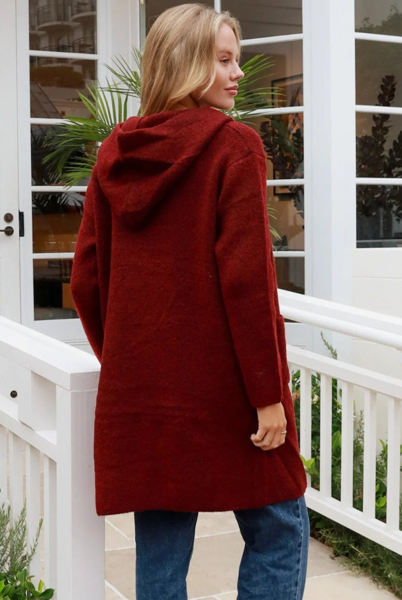 CHARLOTTE THE LABEL | WEEKEND HOODIE KNIT JACKET BURGUNDY | Bohemian Love Runway