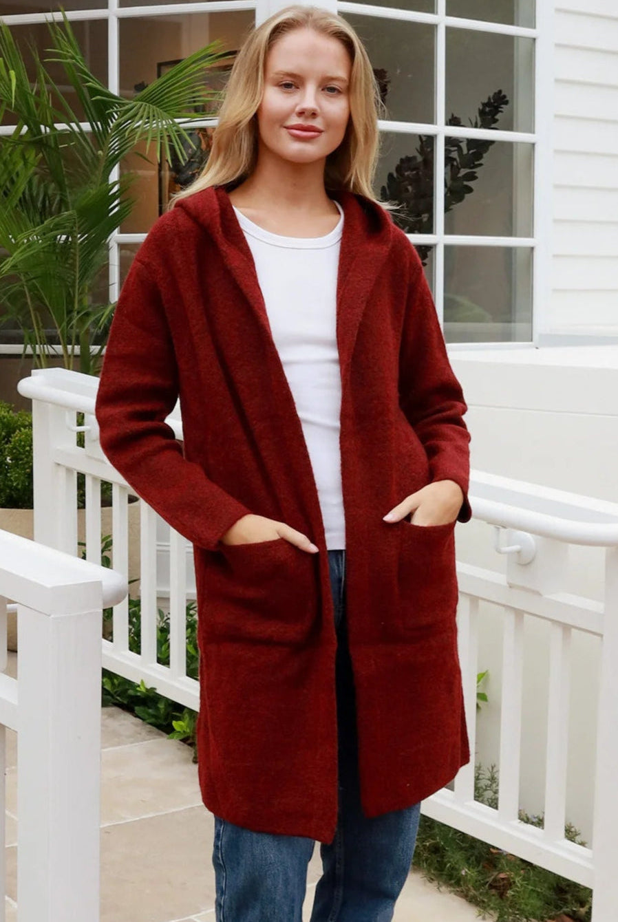 CHARLOTTE THE LABEL | WEEKEND HOODIE KNIT JACKET BURGUNDY | Bohemian Love Runway