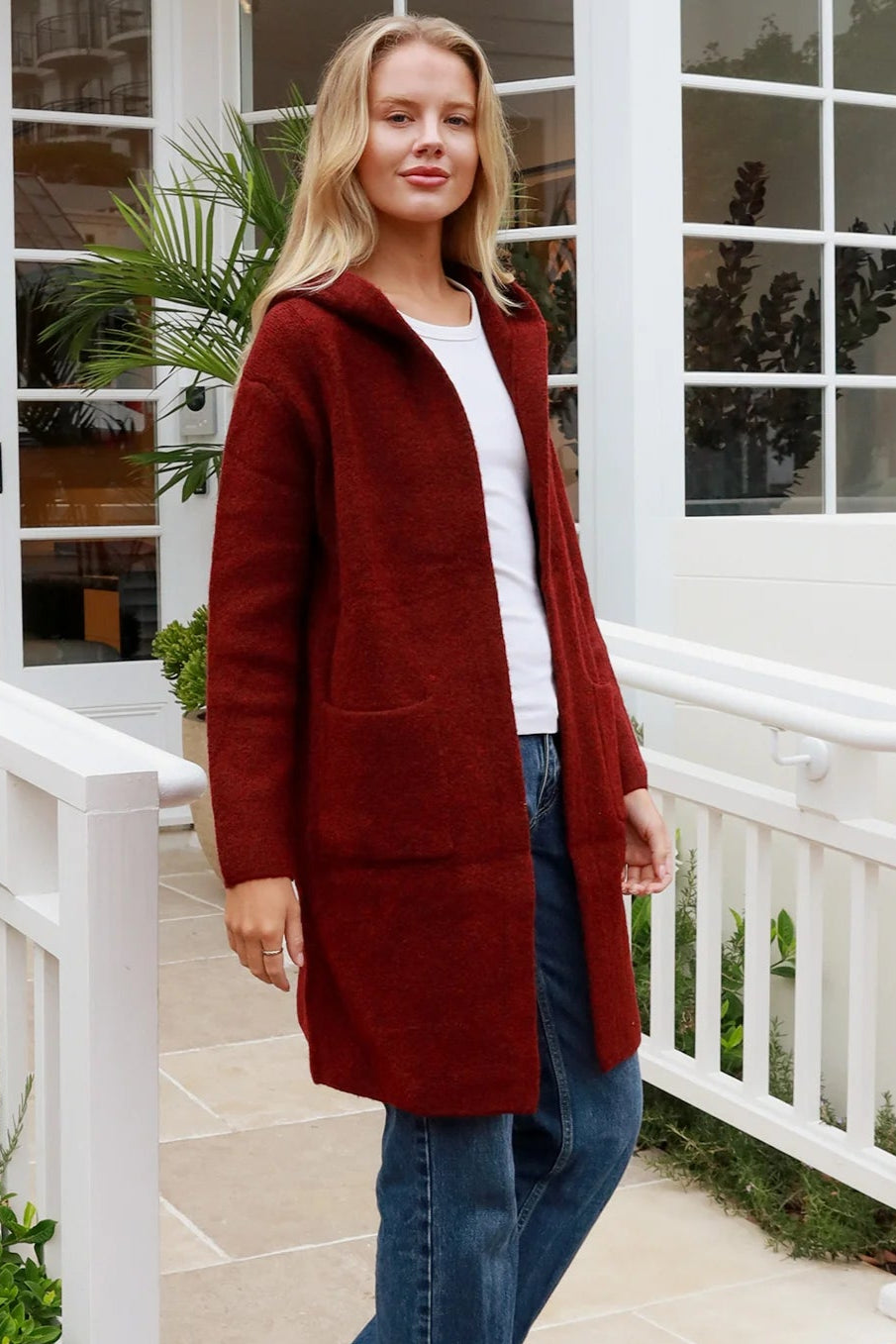 CHARLOTTE THE LABEL | WEEKEND HOODIE KNIT JACKET BURGUNDY | Bohemian Love Runway