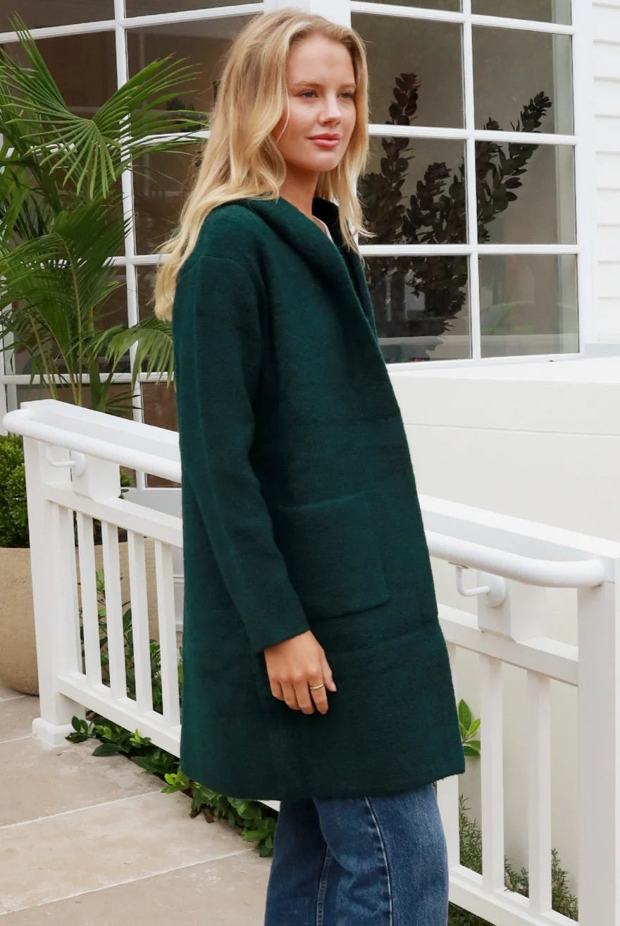 CHARLOTTE THE LABEL | WEEKEND HOODIE KNIT JACKET EMERALD | Bohemian Love Runway