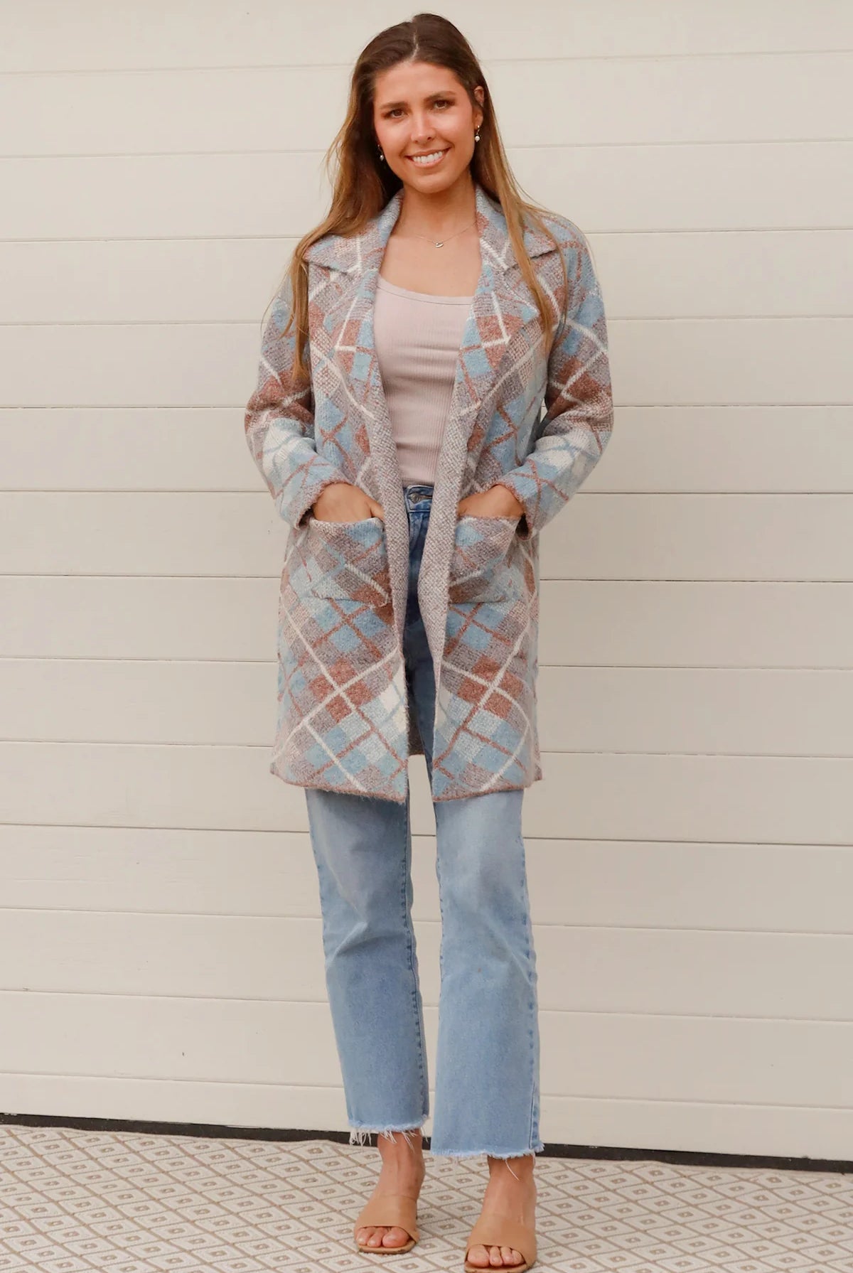 CHARLOTTE THE LABEL | DIONE KNIT JACKET TAN + BLUE | Bohemian Love Runway