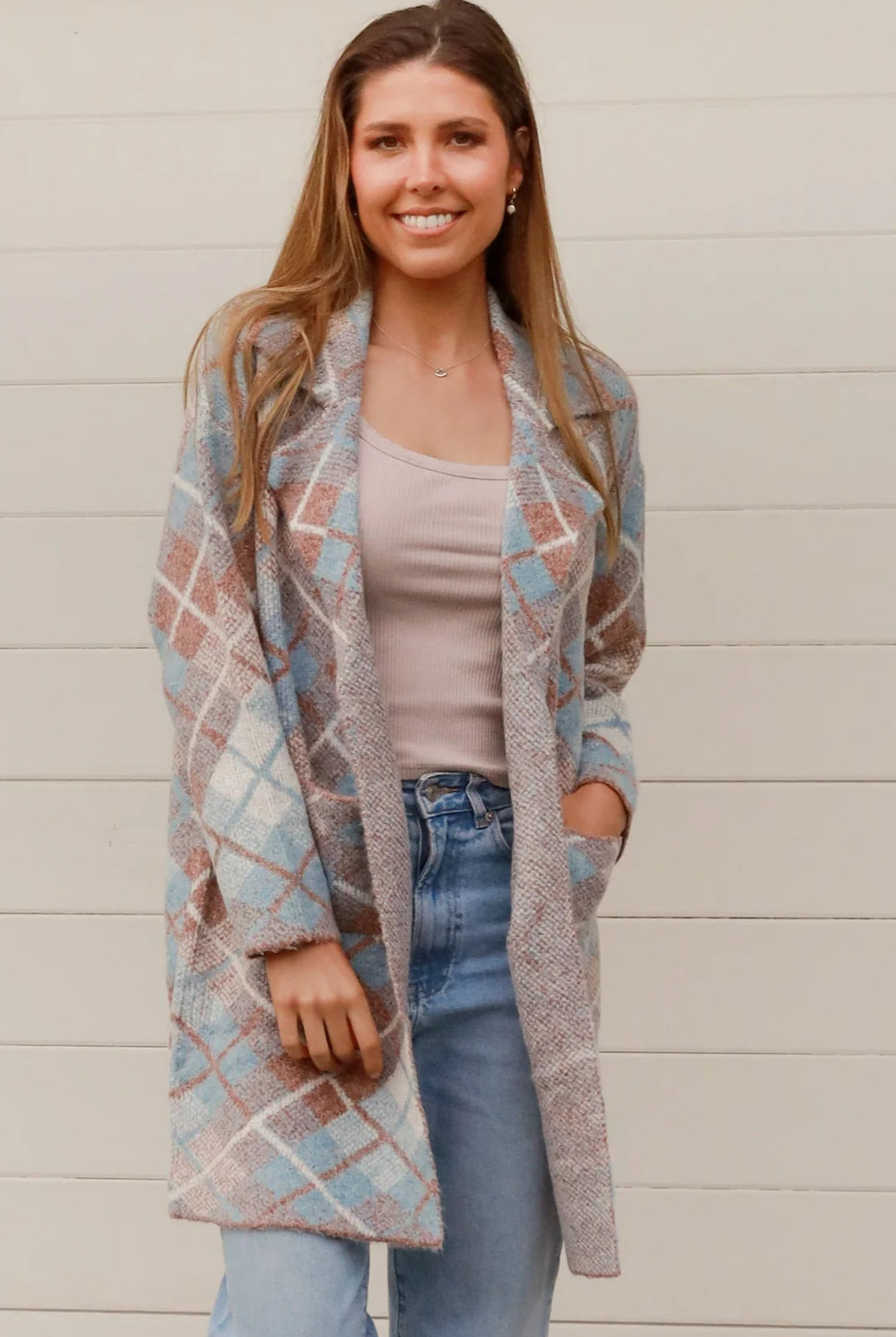 CHARLOTTE THE LABEL | DIONE KNIT JACKET TAN + BLUE | Bohemian Love Runway