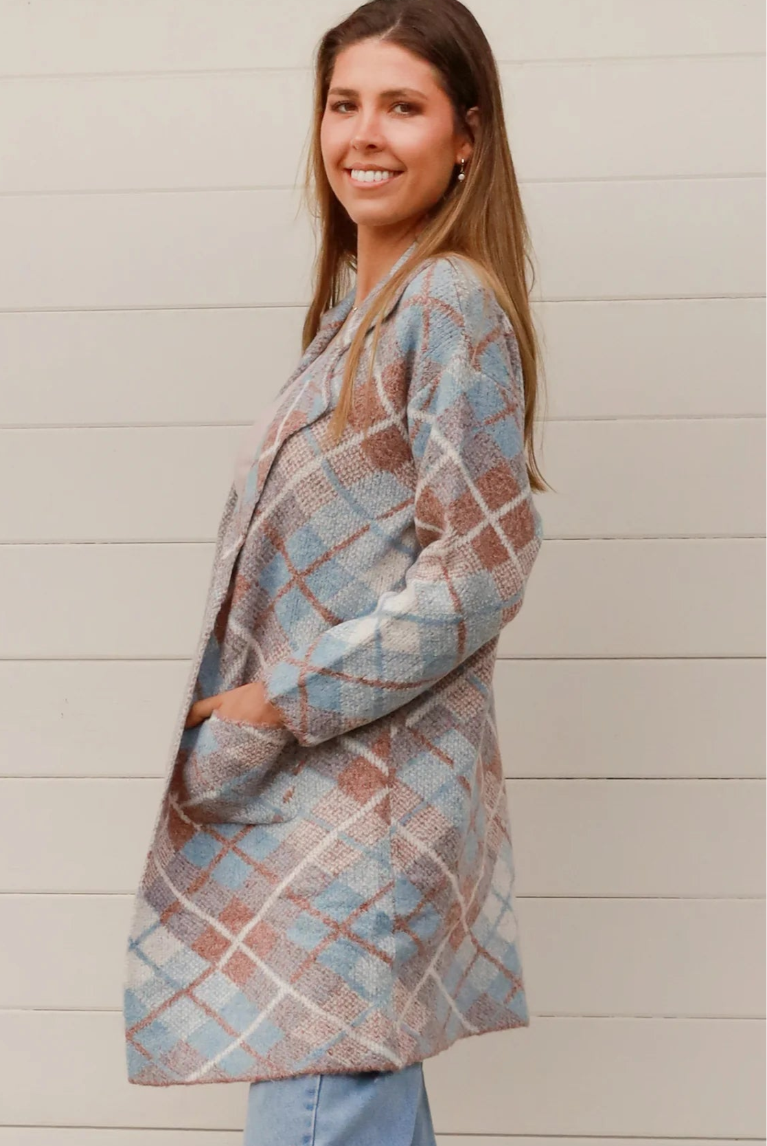 CHARLOTTE THE LABEL | DIONE KNIT JACKET TAN + BLUE | Bohemian Love Runway