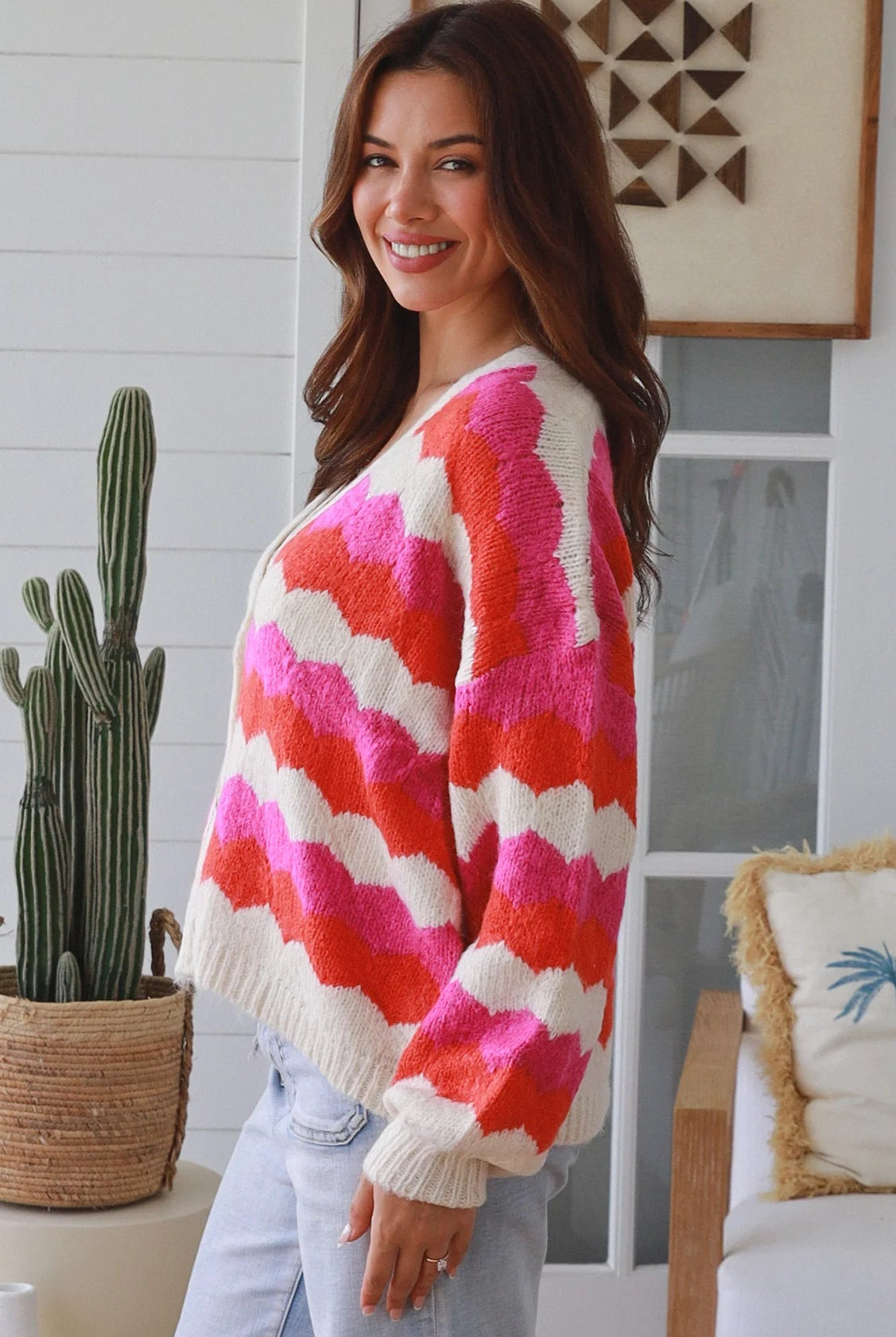 Harper Cardigan Fuchsia by Charlotte the Label brushed striped wool blend knit