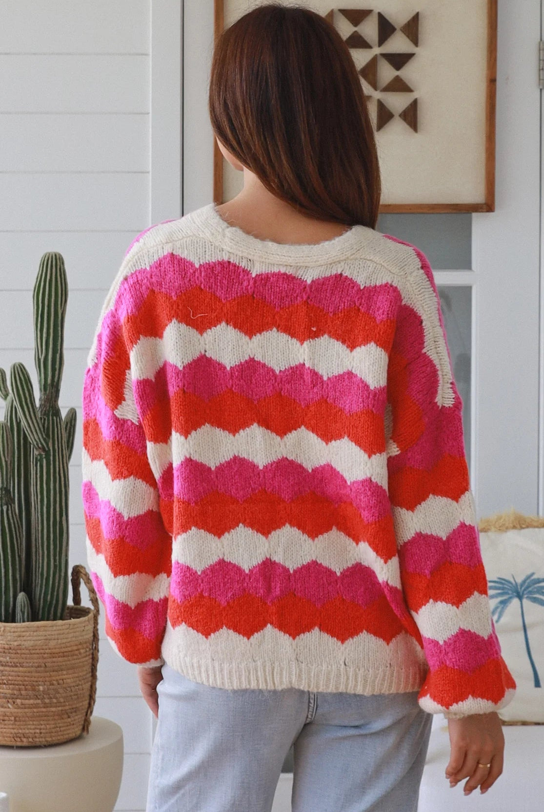 Harper Cardigan Fuchsia by Charlotte the Label brushed striped wool blend knit