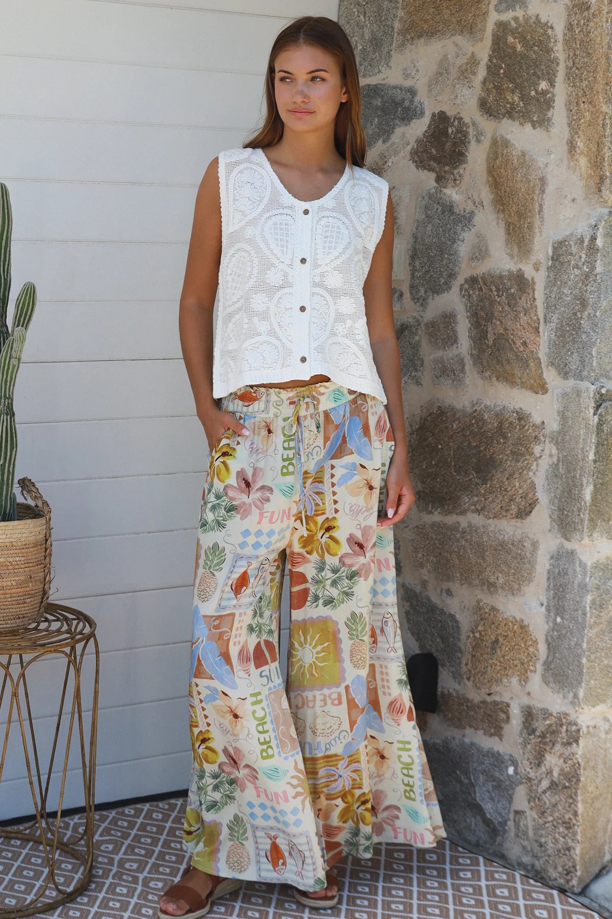 Hattie rayon pant wide leg with drawstring waist — beach to bar boho summer pant Australia