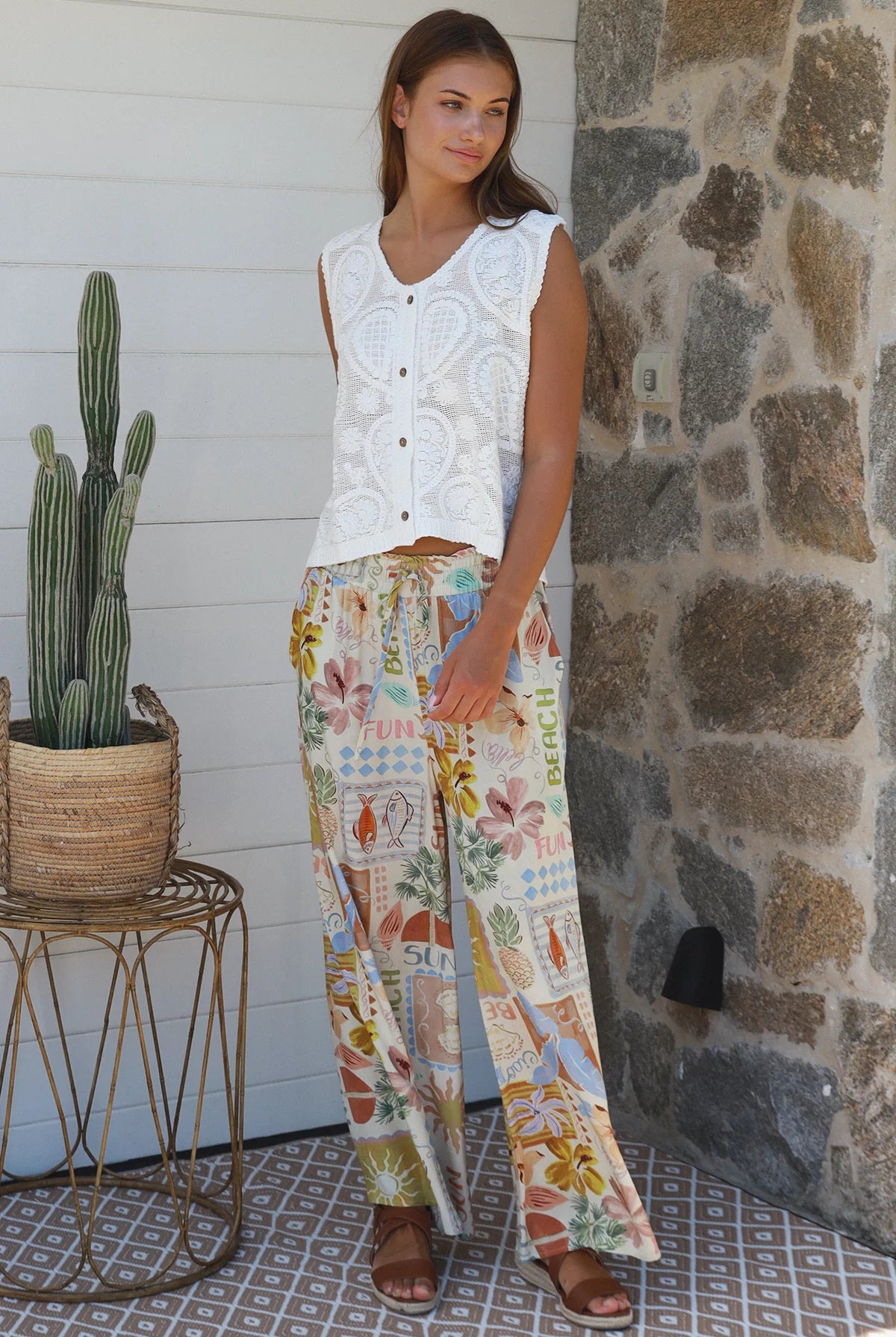 Hattie rayon pant wide leg with drawstring waist — beach to bar boho summer pant Australia