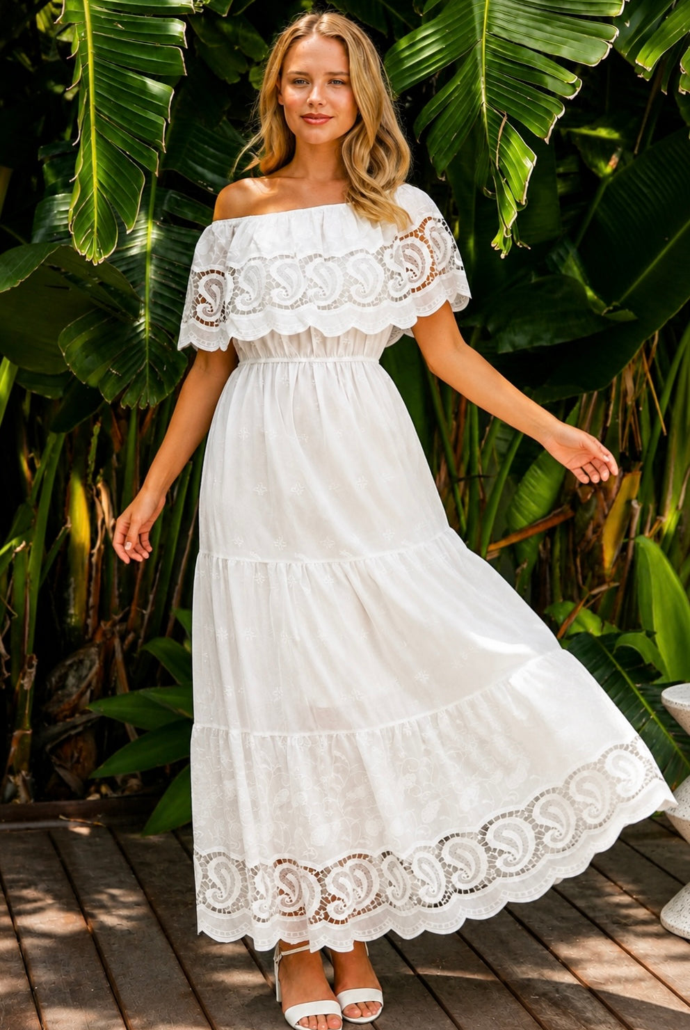 SALTY PALM | ORIELLE EMBROIDERED COTTON MAXI DRESS WHITE | Bohemian Love Runway