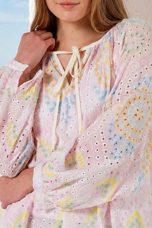 SALTY PALM | MARIBEL COTTON BRODERIE ANGLAISE EYELET BLOUSE | Bohemian Love Runway