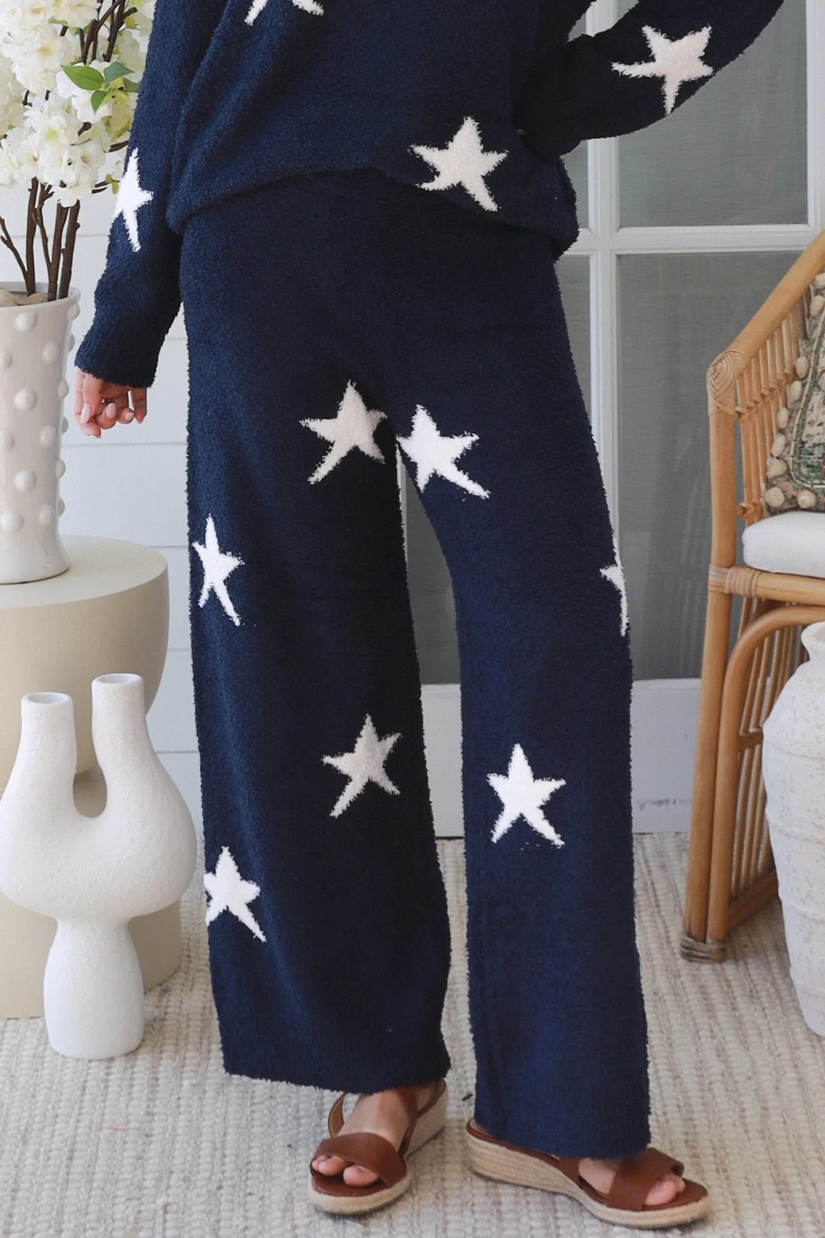 Charlotte The Label Star Soft Brushed Knit Jumper in navy featuring a soft brushed knit texture, relaxed oversized fit, white star design and matching Star Soft Brushed Knit Pants.