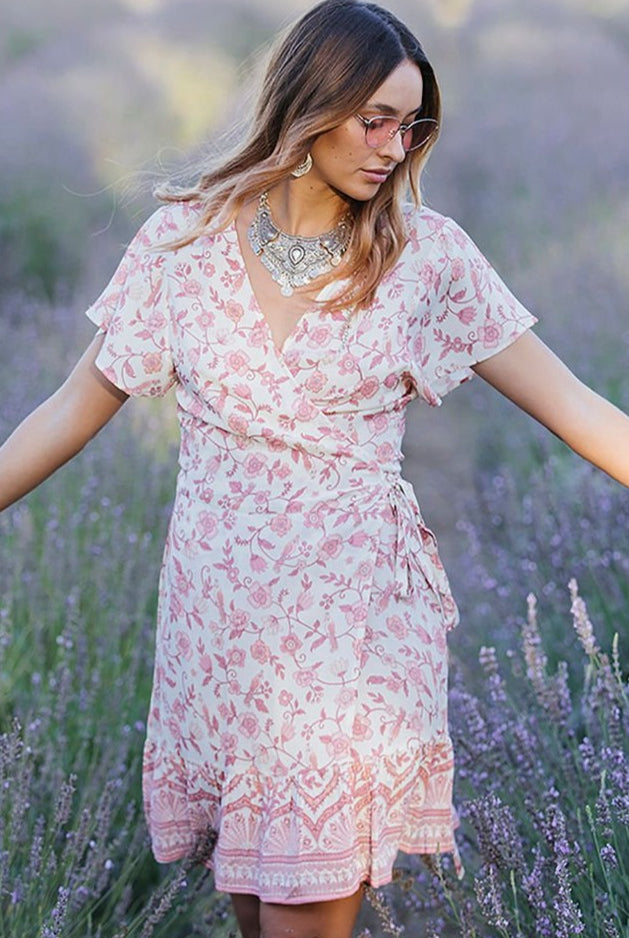 HOUSE OF SKYE | FLORENCE WRAP MINI DRESS ROSETTE | Bohemian Love Runway