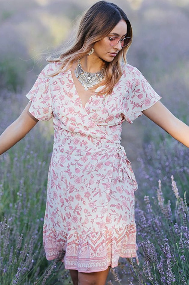HOUSE OF SKYE | FLORENCE WRAP MINI DRESS ROSETTE | Bohemian Love Runway