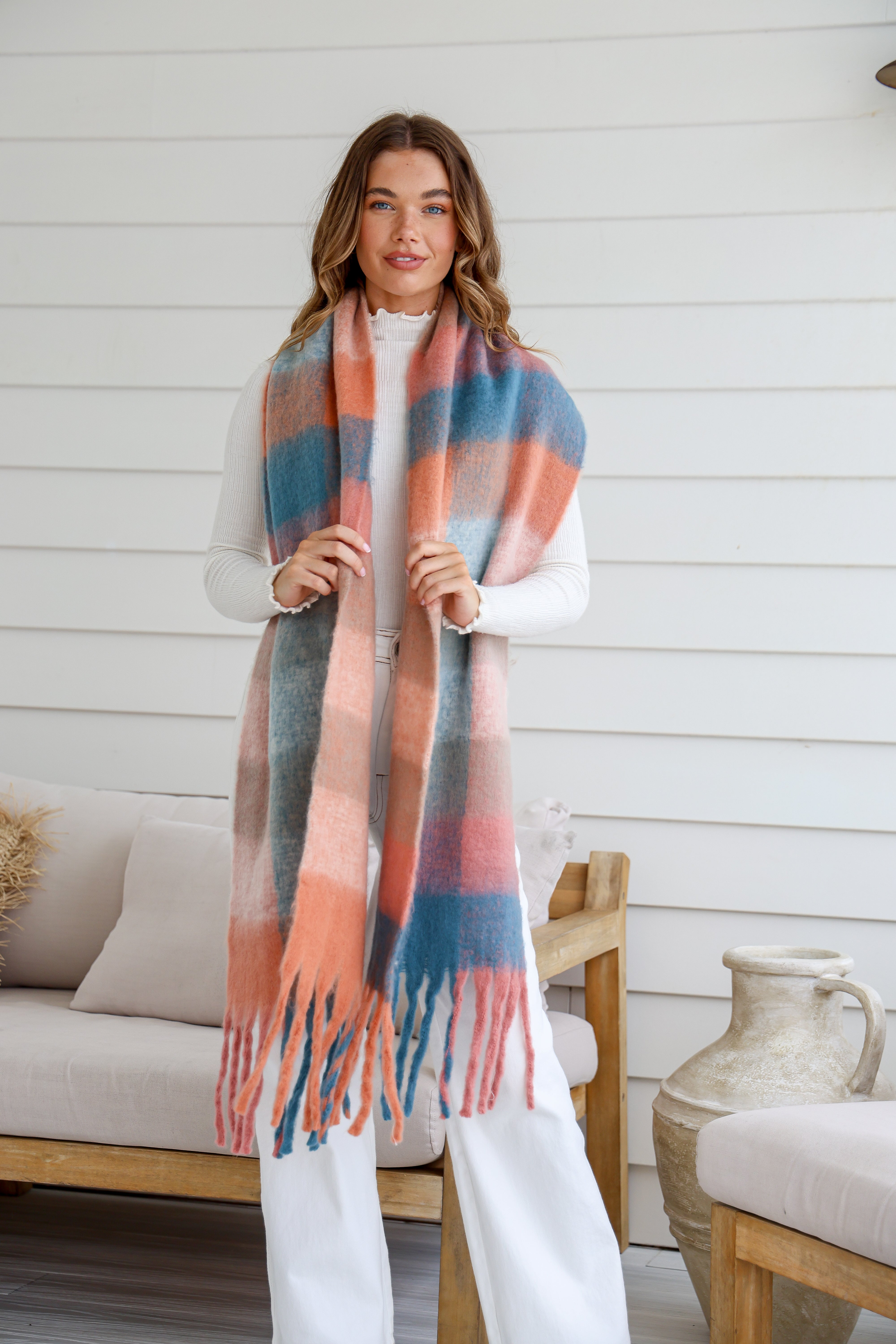 MISS MARLOW | PEACH FLUFFY SCARF | Bohemian Love Runway