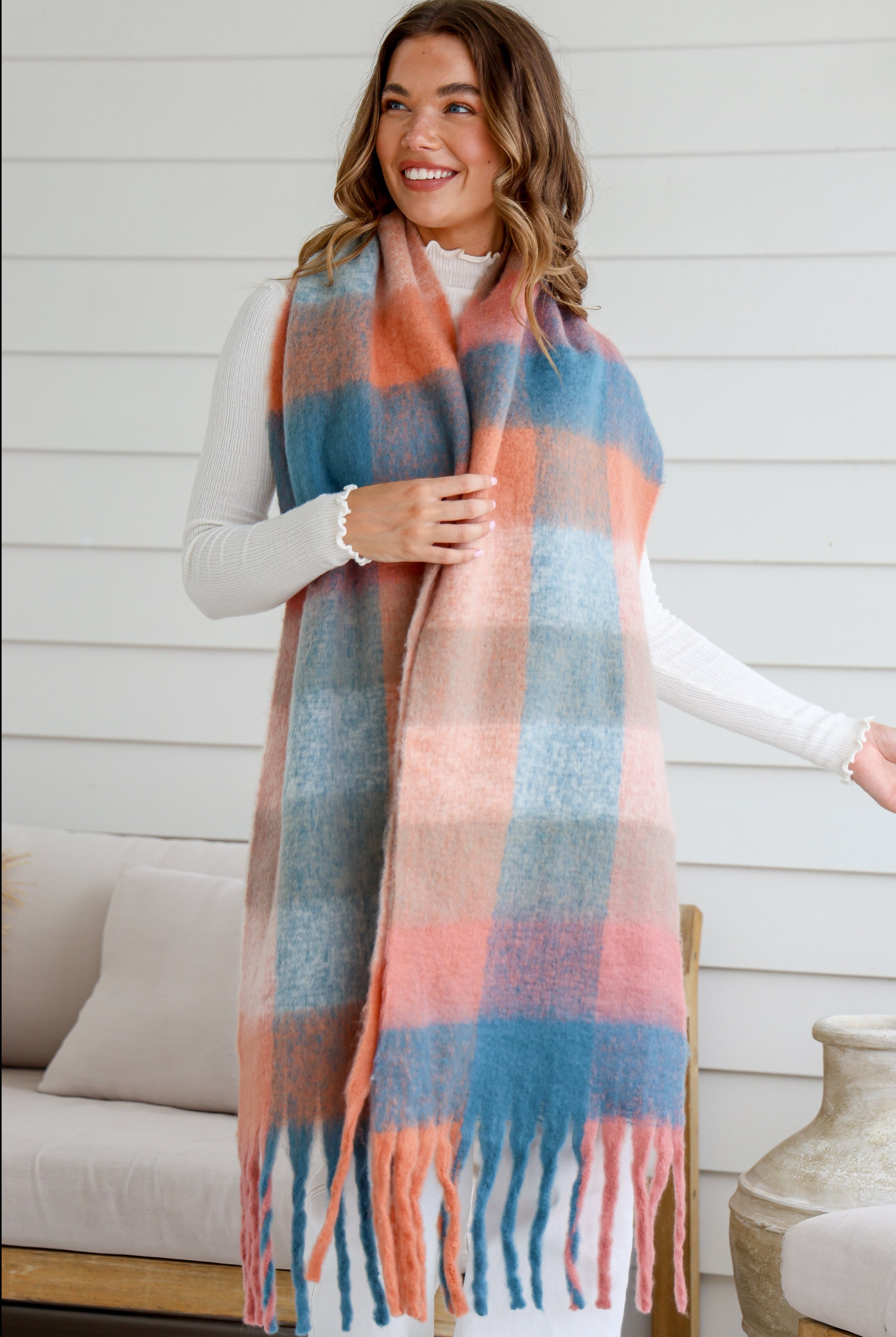 MISS MARLOW | PEACH FLUFFY SCARF | Bohemian Love Runway