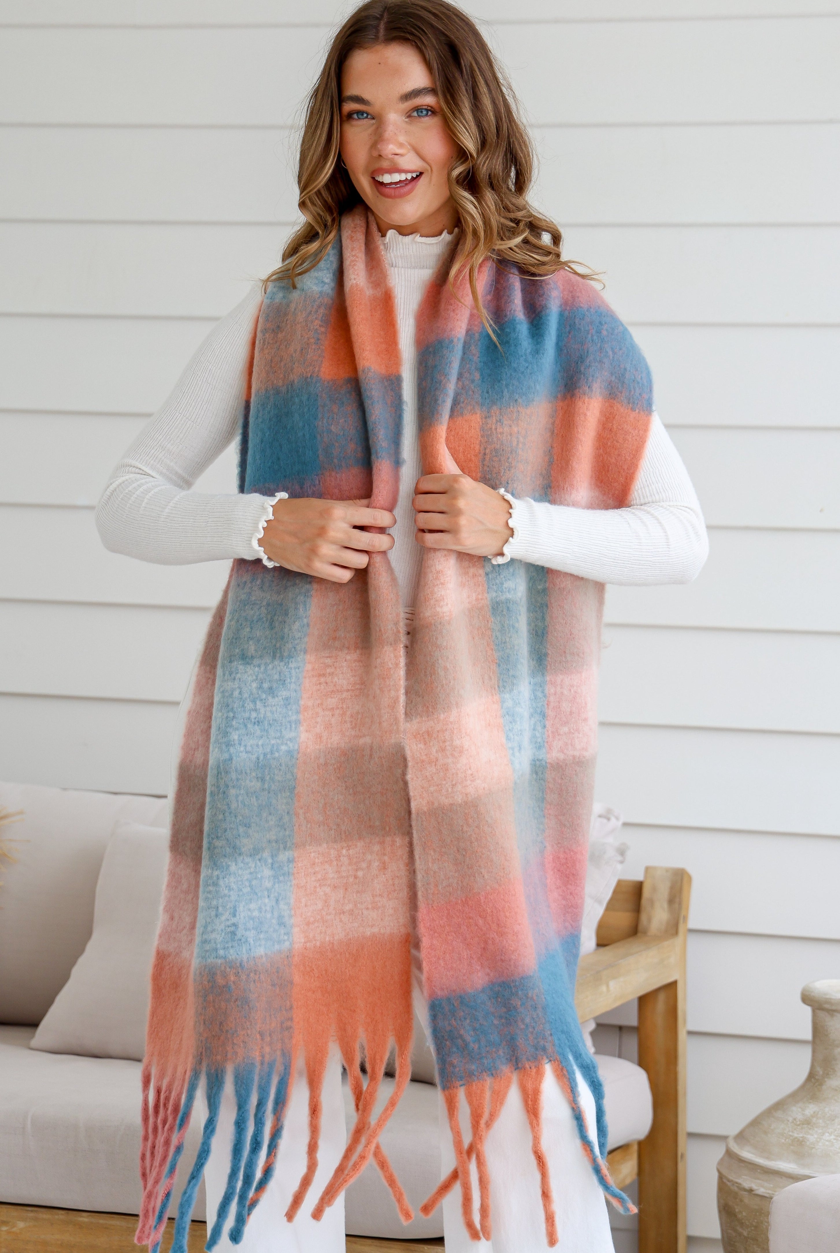 MISS MARLOW | PEACH FLUFFY SCARF | Bohemian Love Runway
