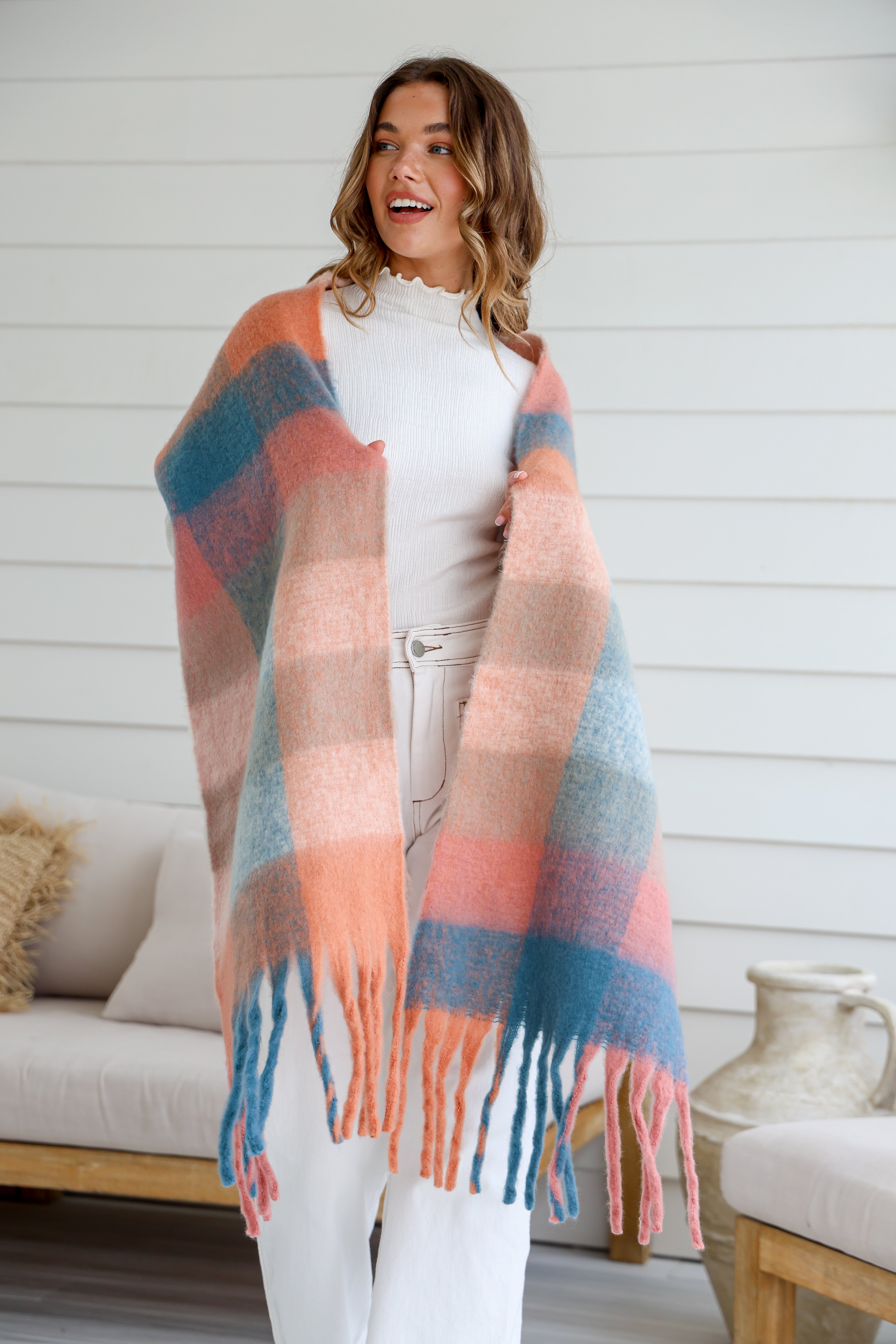 MISS MARLOW | PEACH FLUFFY SCARF | Bohemian Love Runway