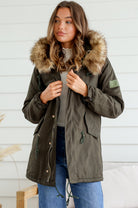 MISS MARLOW | MAYE FUR TRIM ANORAK KHAKI | Bohemian Love Runway