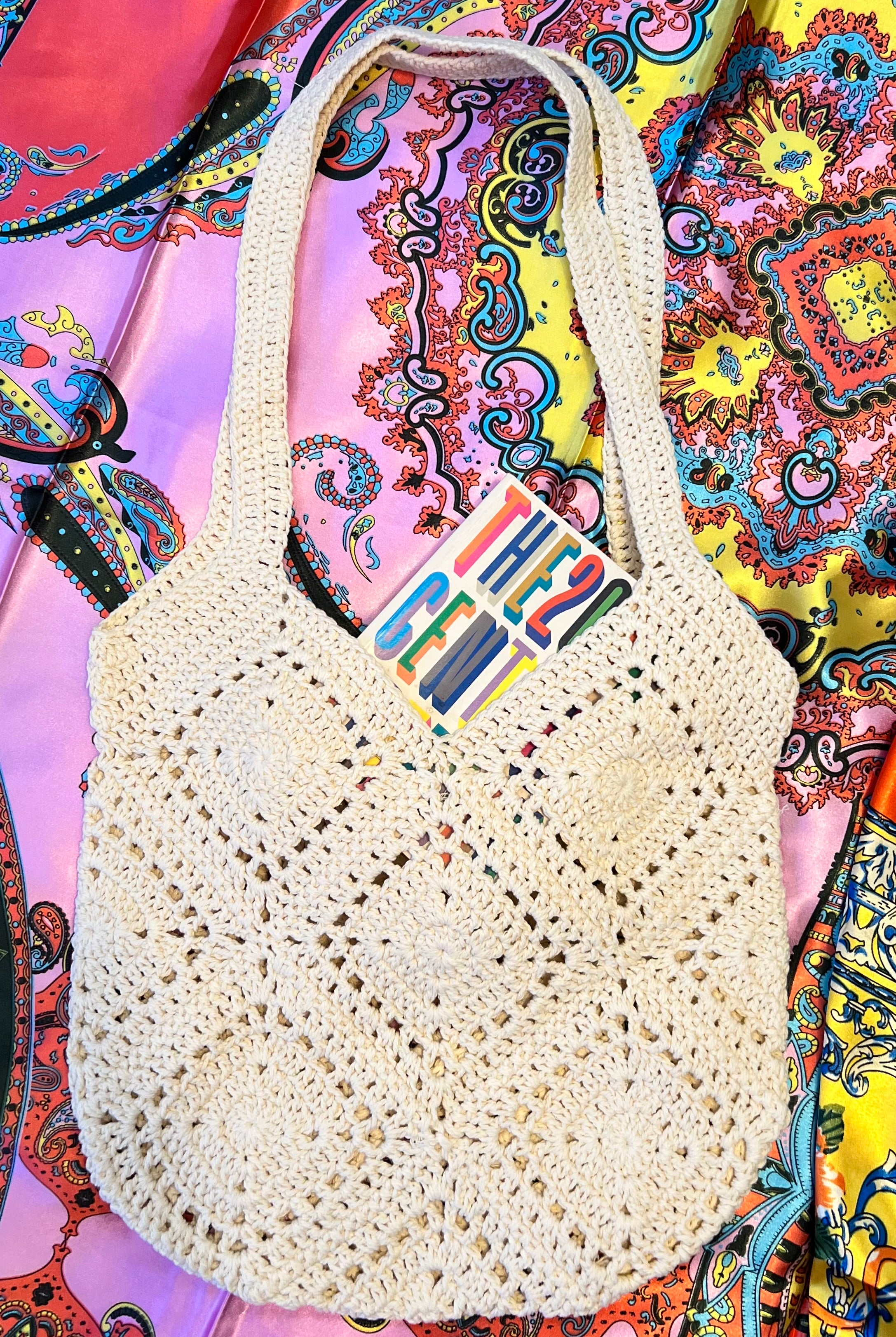 Vanilla crochet shoulder bag with slouchy artisan texture perfect for summer days and boho styling.