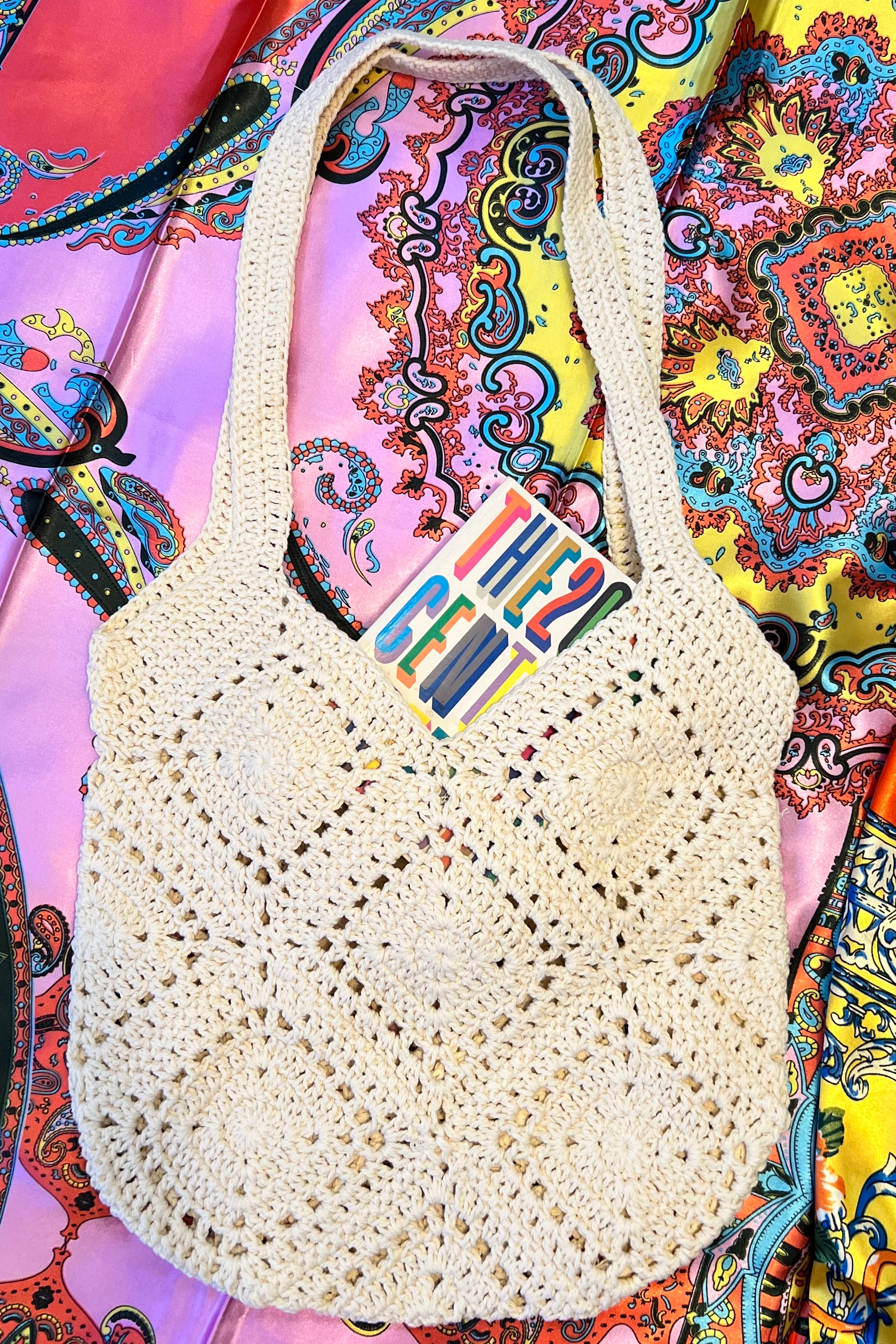 Vanilla crochet shoulder bag with slouchy artisan texture perfect for summer days and boho styling.