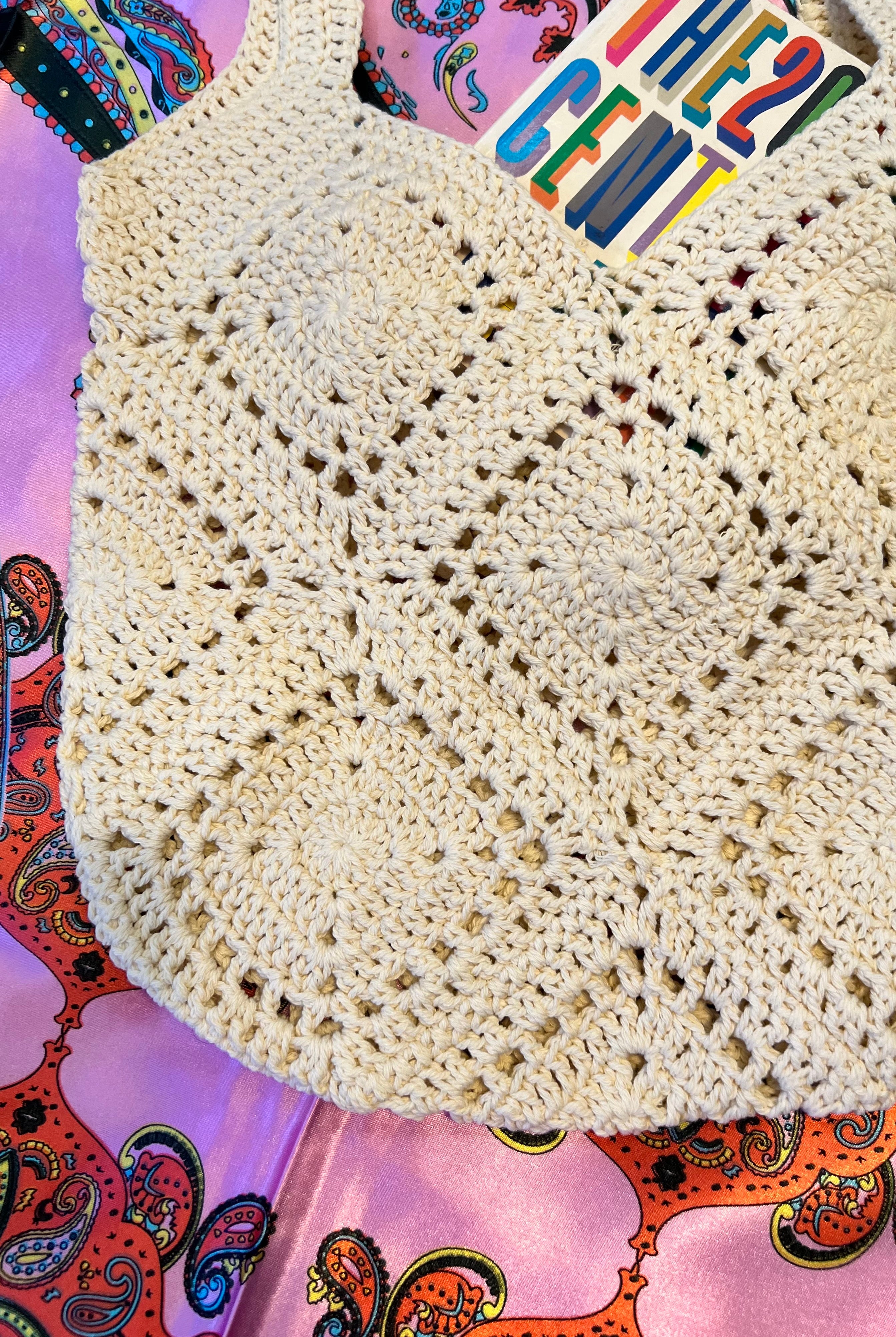 Vanilla crochet shoulder bag with slouchy artisan texture perfect for summer days and boho styling.
