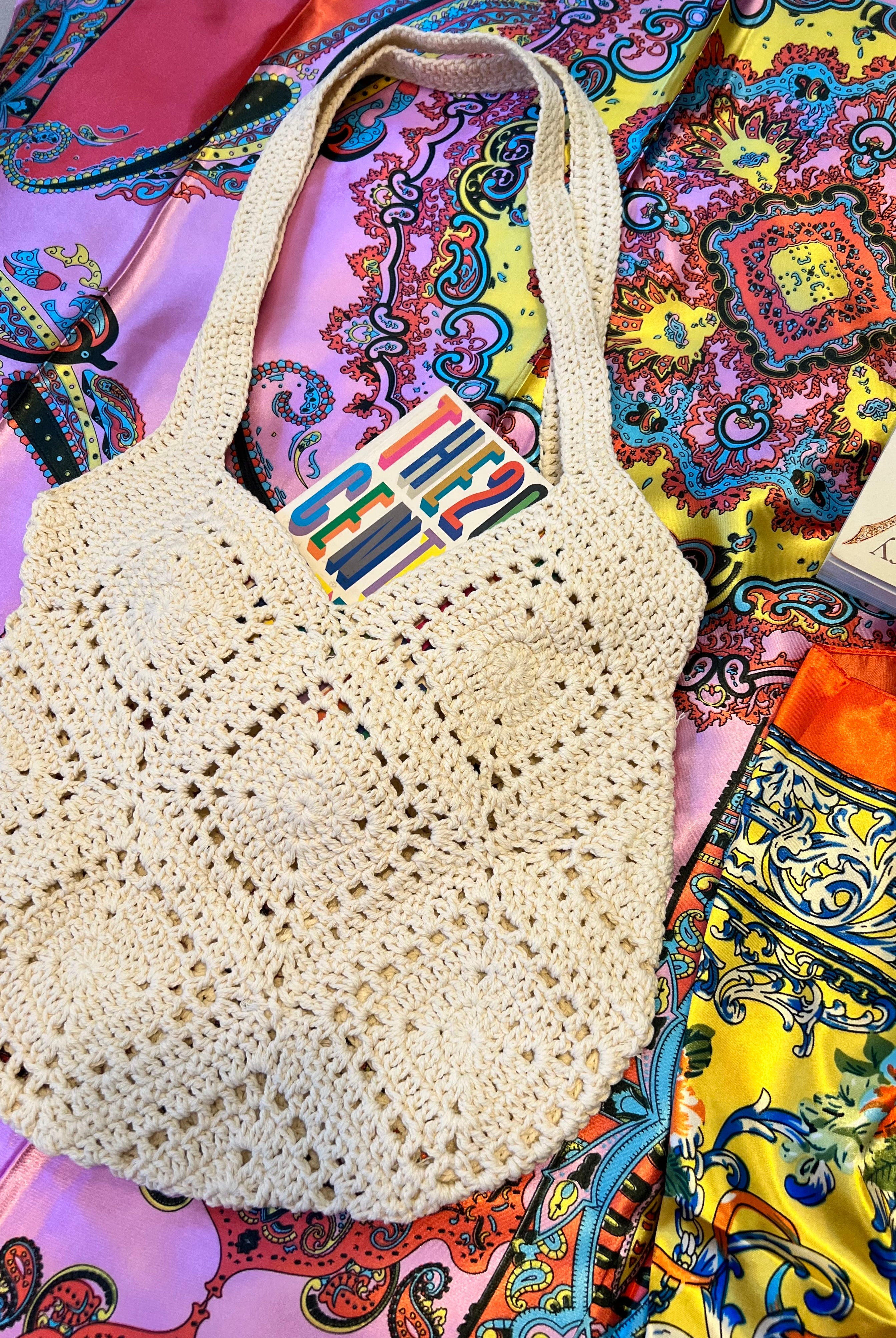 Vanilla crochet shoulder bag with slouchy artisan texture perfect for summer days and boho styling.