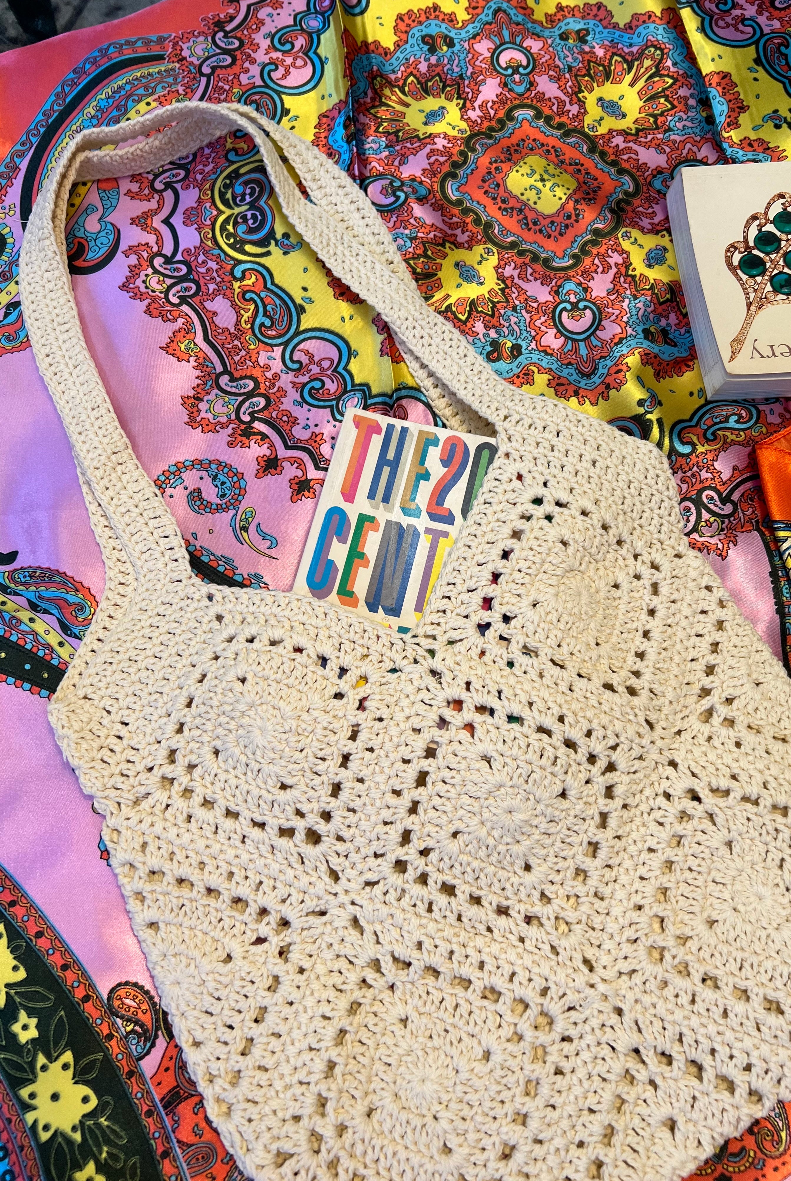 Vanilla crochet shoulder bag with slouchy artisan texture perfect for summer days and boho styling.