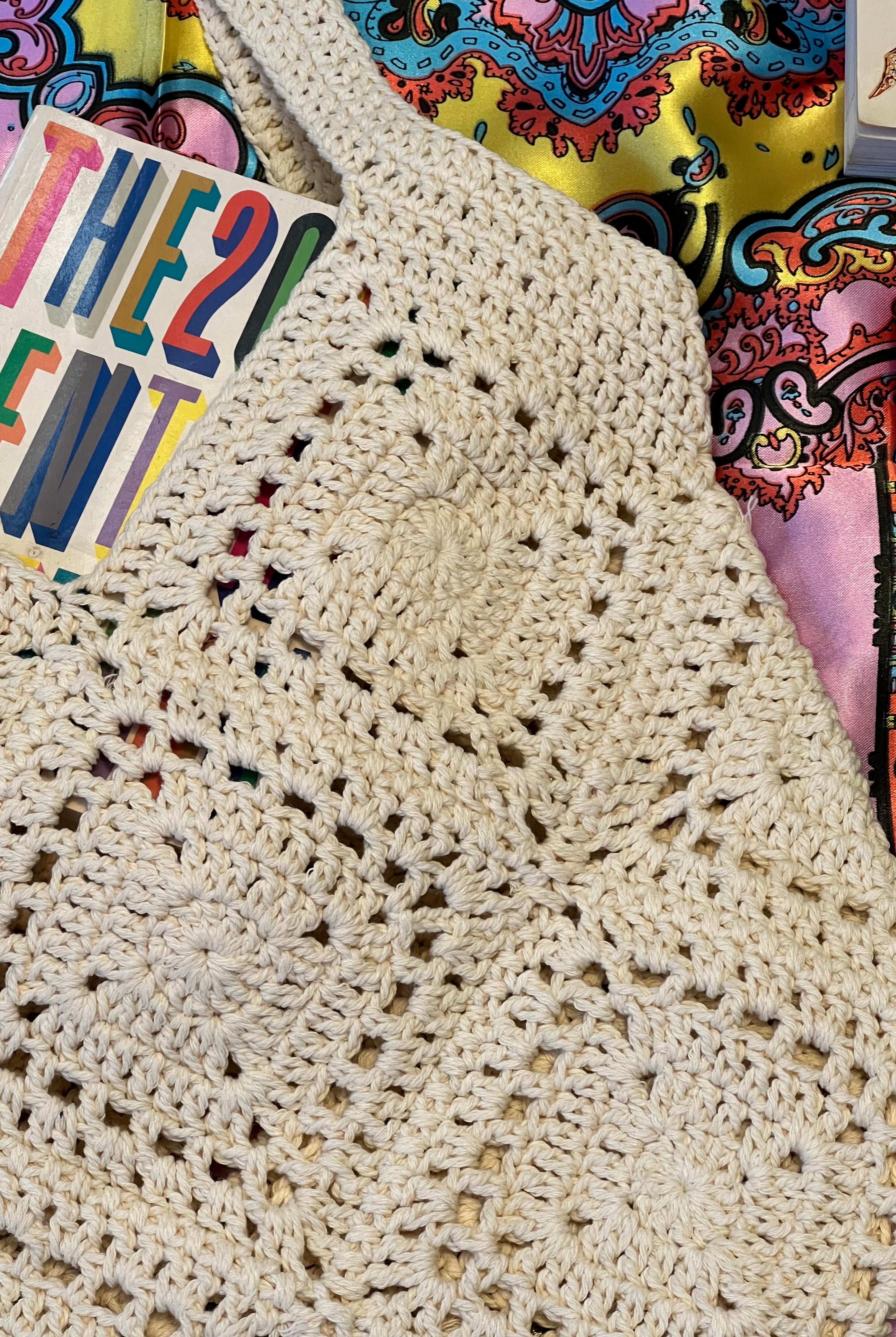 Vanilla crochet shoulder bag with slouchy artisan texture perfect for summer days and boho styling.
