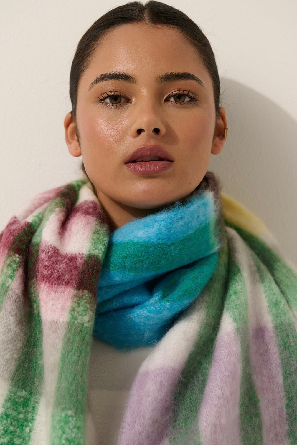 ANGELS WHISPER | DENISE MULTI PLAID FLUFFY SCARF | Bohemian Love Runway