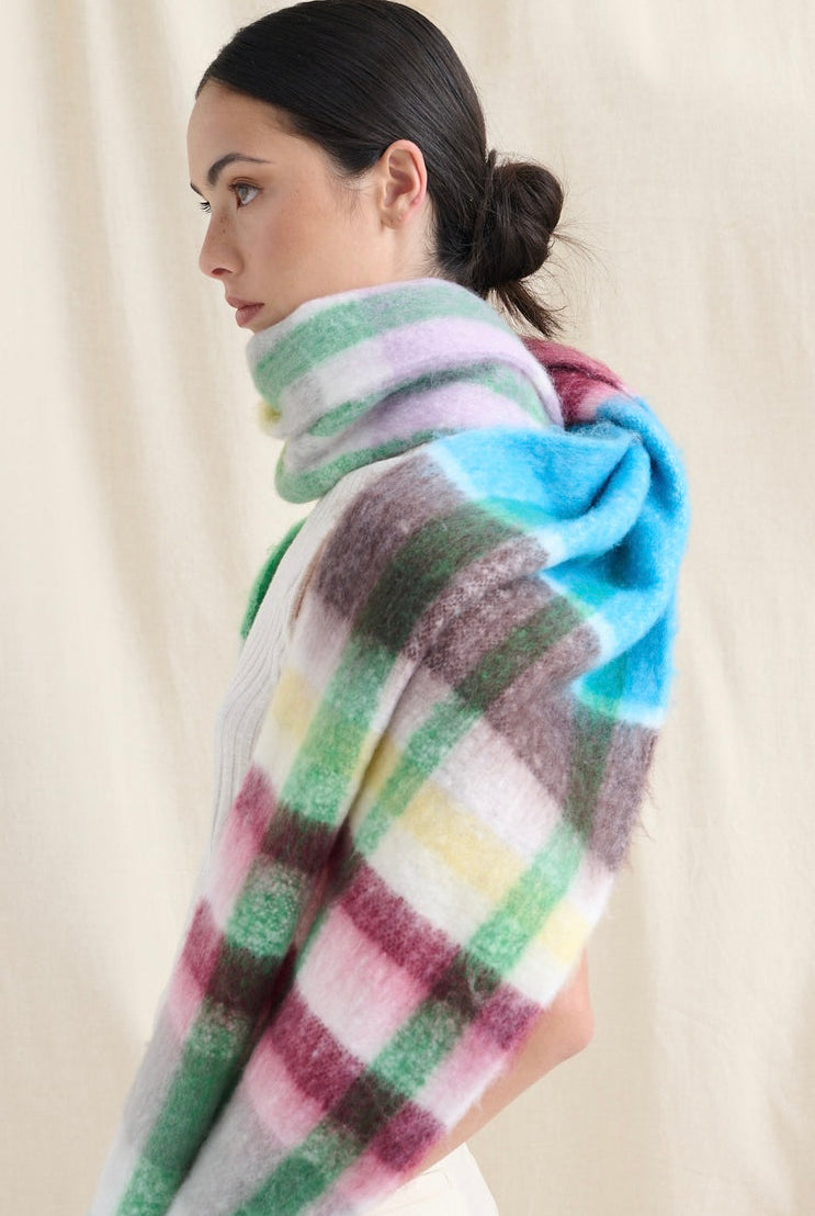 ANGELS WHISPER | DENISE MULTI PLAID FLUFFY SCARF | Bohemian Love Runway