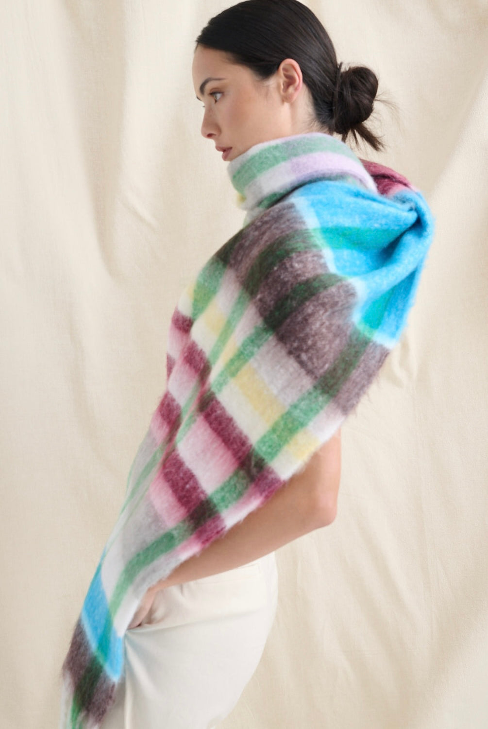 ANGELS WHISPER | DENISE MULTI PLAID FLUFFY SCARF | Bohemian Love Runway