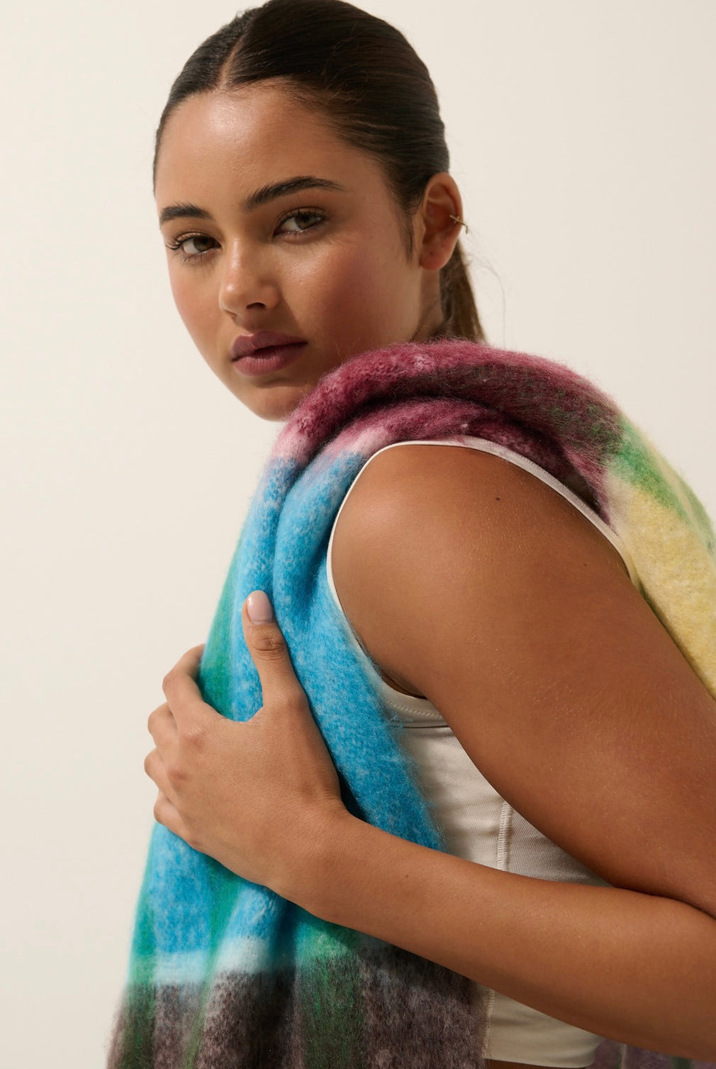 ANGELS WHISPER | DENISE MULTI PLAID FLUFFY SCARF | Bohemian Love Runway