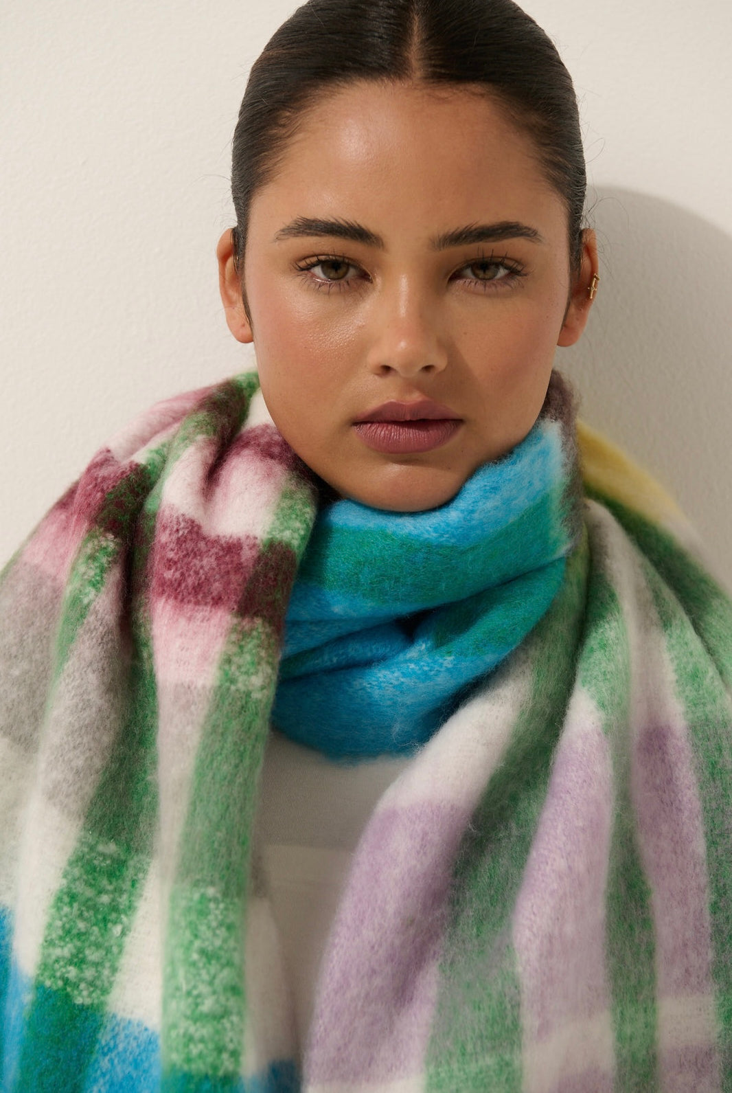 ANGELS WHISPER | DENISE MULTI PLAID FLUFFY SCARF | Bohemian Love Runway