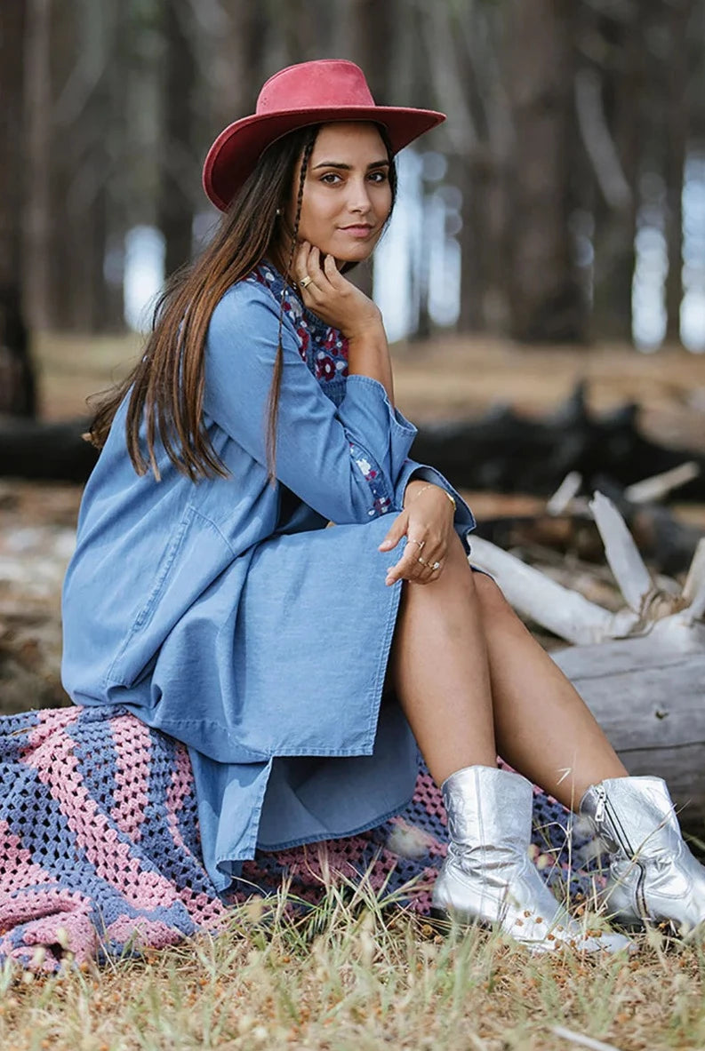 RUBI SKYE | AUTUMN ROSE 70'S DENIM DRESS | Bohemian Love Runway